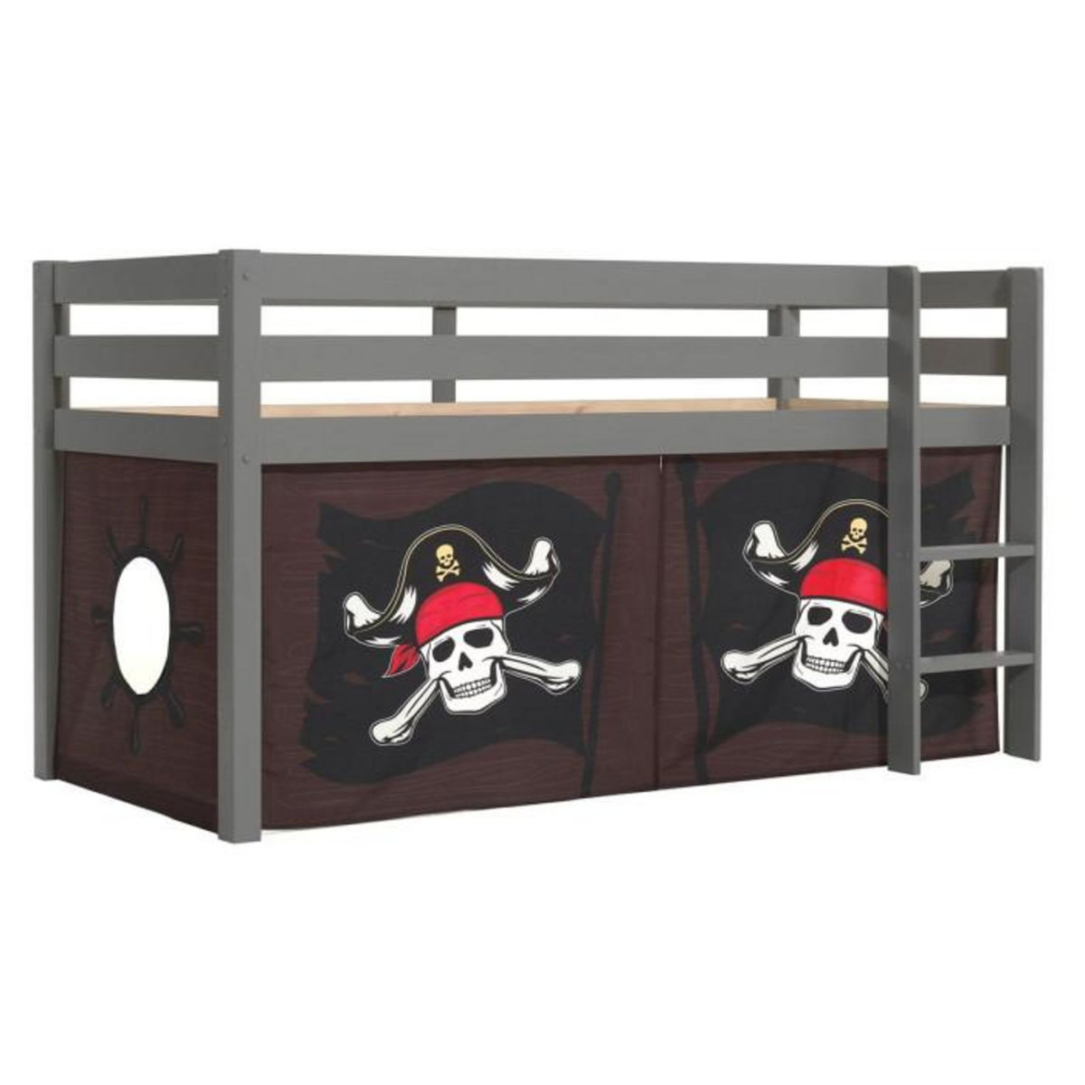 Paris Prix Lit Enfant Surélevé  Pino Caribian Pirates  90x200cm Gris