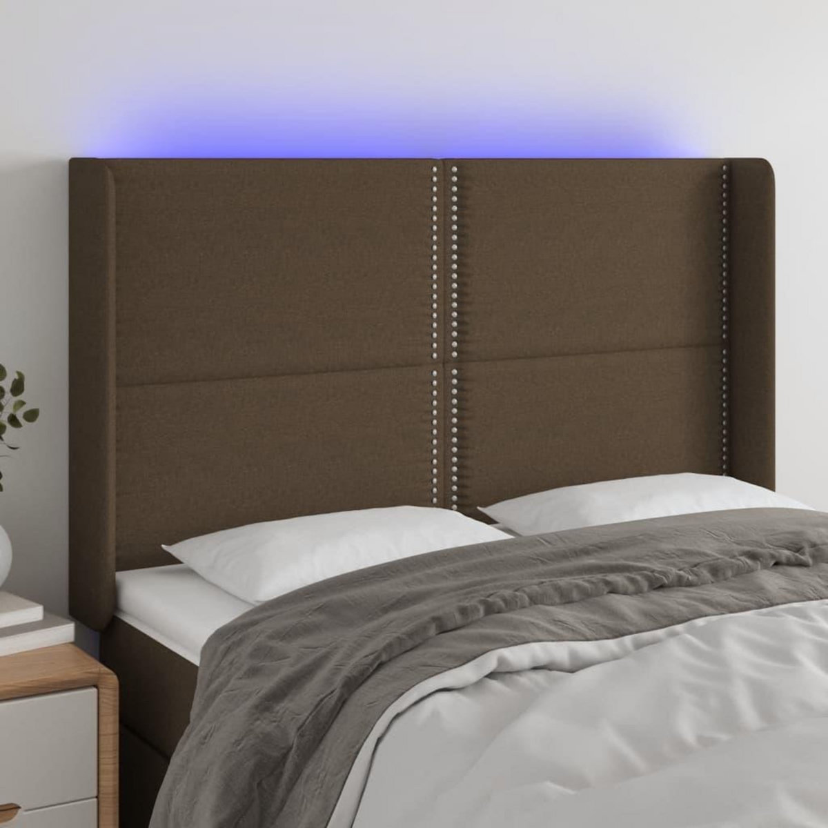 VIDAXL Tete de lit a LED Marron fonce 147x16x118/128 cm Tissu