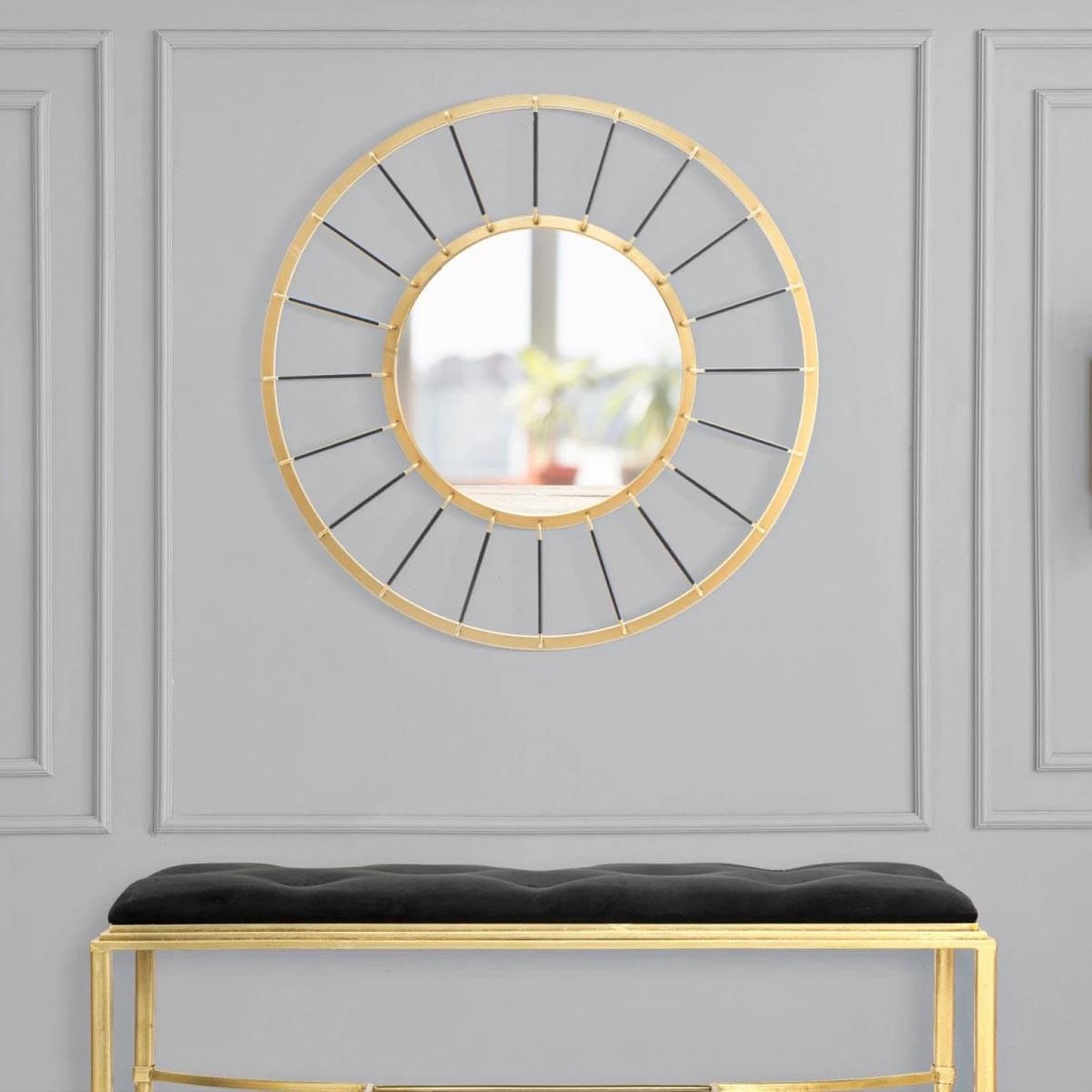 Voir la diapositive 6 : Paris Prix Miroir mural déco  blake  81cm or & noir