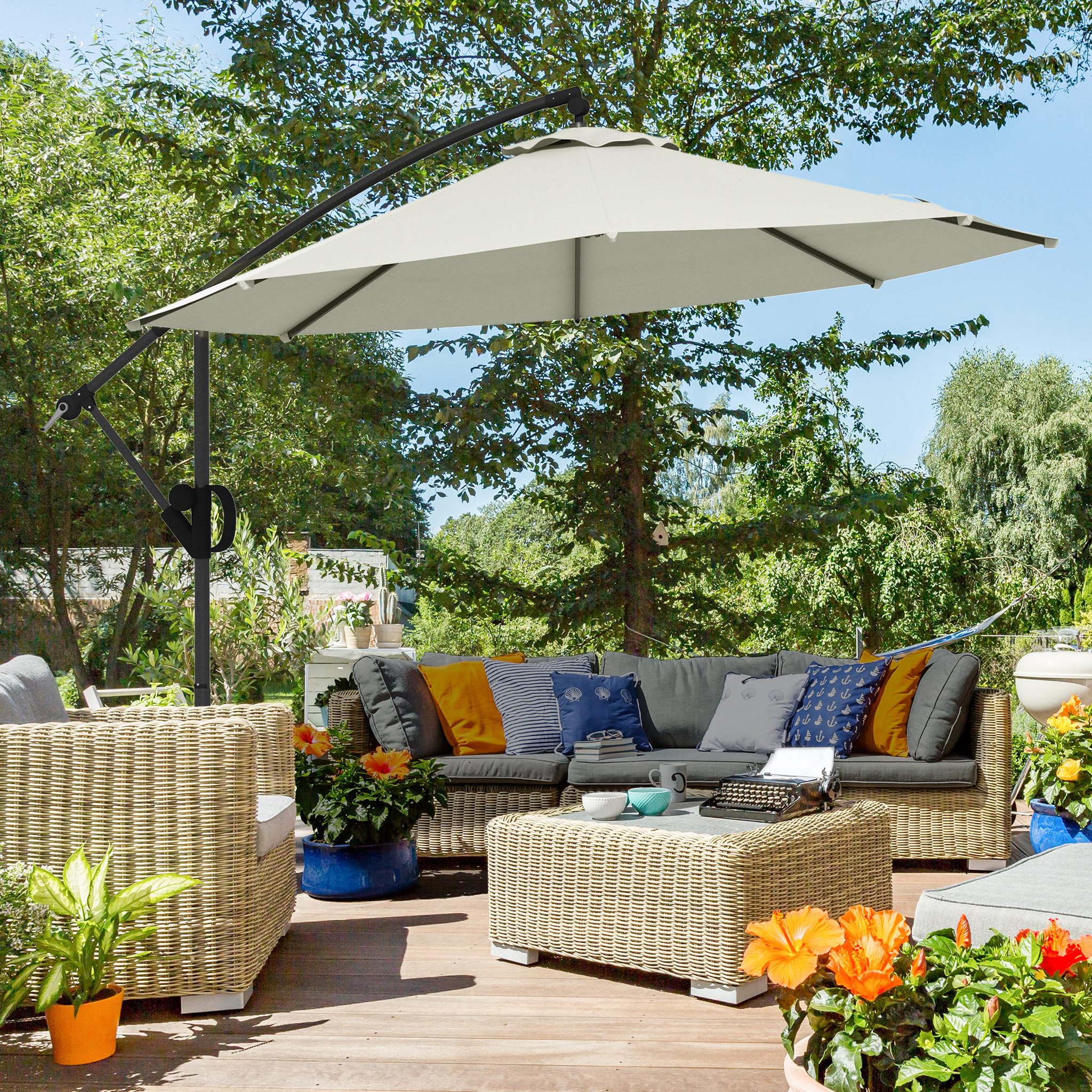 Voir la diapositive 2 : OUTSUNNY Parasol déporté octogonal inclinable Ø 2,93 x 2,60 m avec pied métal époxy alu crème