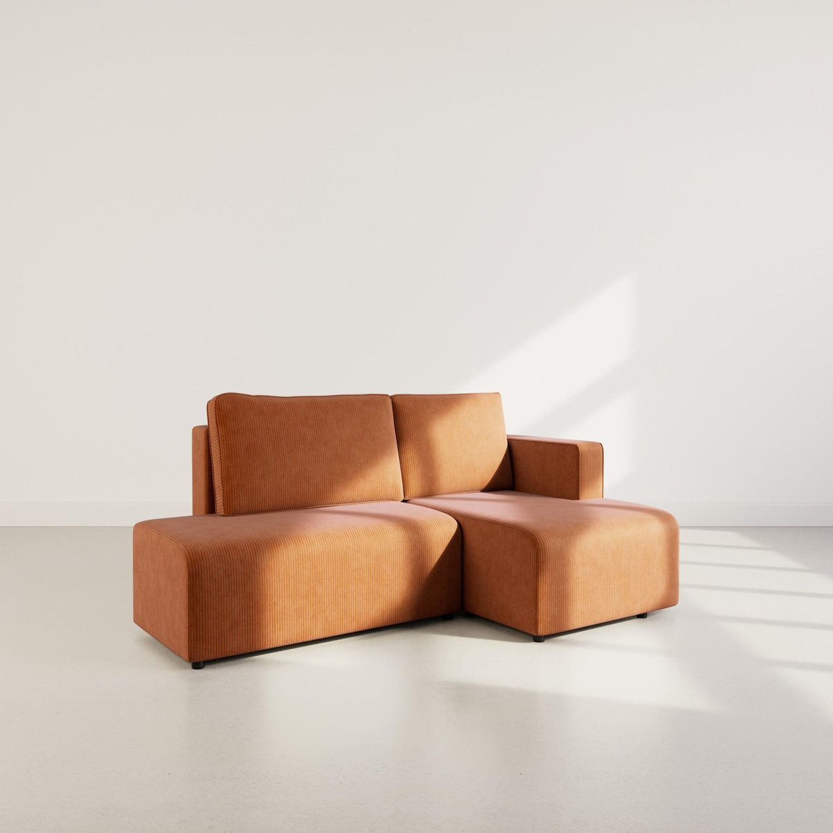 BEST MOBILIER Topaze - canapé d'angle droit 4 places convertible avec coffre en velours côtelé