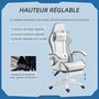 Voir la diapositive 3 : VINSETTO Chaise de bureau gaming - inclinable, pivotant, réglable - coussins lombaires têtière inclus - gris blanc