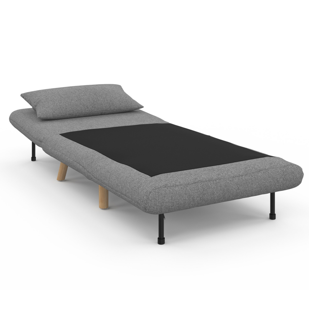 ID MARKET Fauteuil convertible ROMEO lit d'appoint 1 place 80x190 cm tissu gris clair