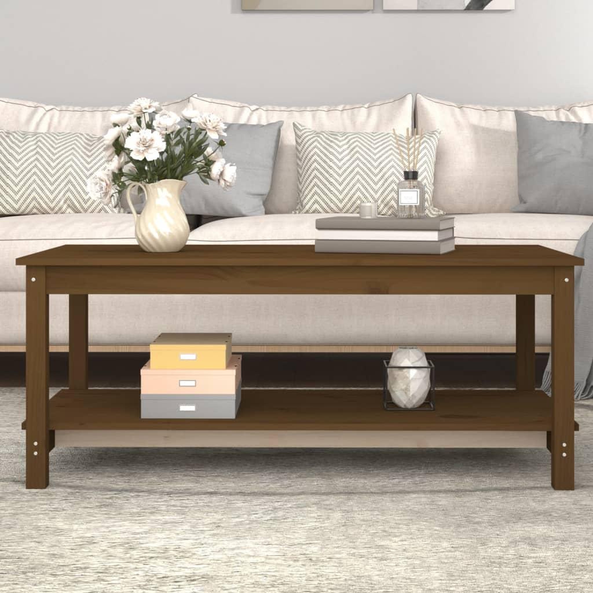 Voir la diapositive 1 : VIDAXL Table basse Marron miel 110x55x45 cm Bois massif de pin