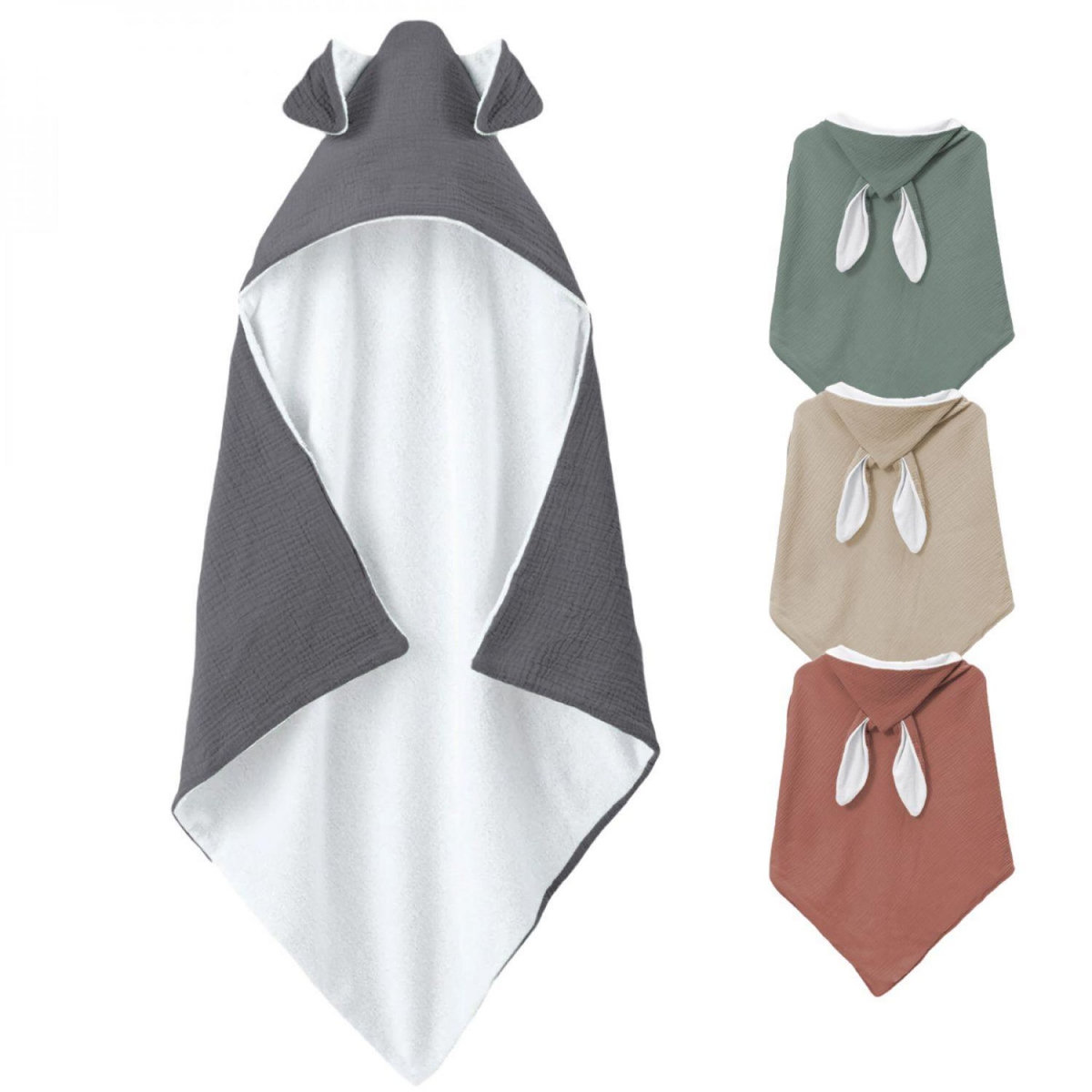 Monsieur Bébé Cape, sortie de bain intérieur 100 % coton - 75 x 75 cm - Lapin