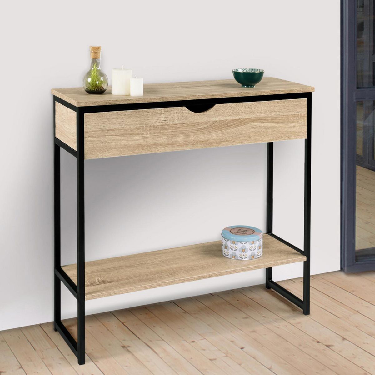 ID MARKET Console 1 tiroir DETROIT 1 étagère design industriel