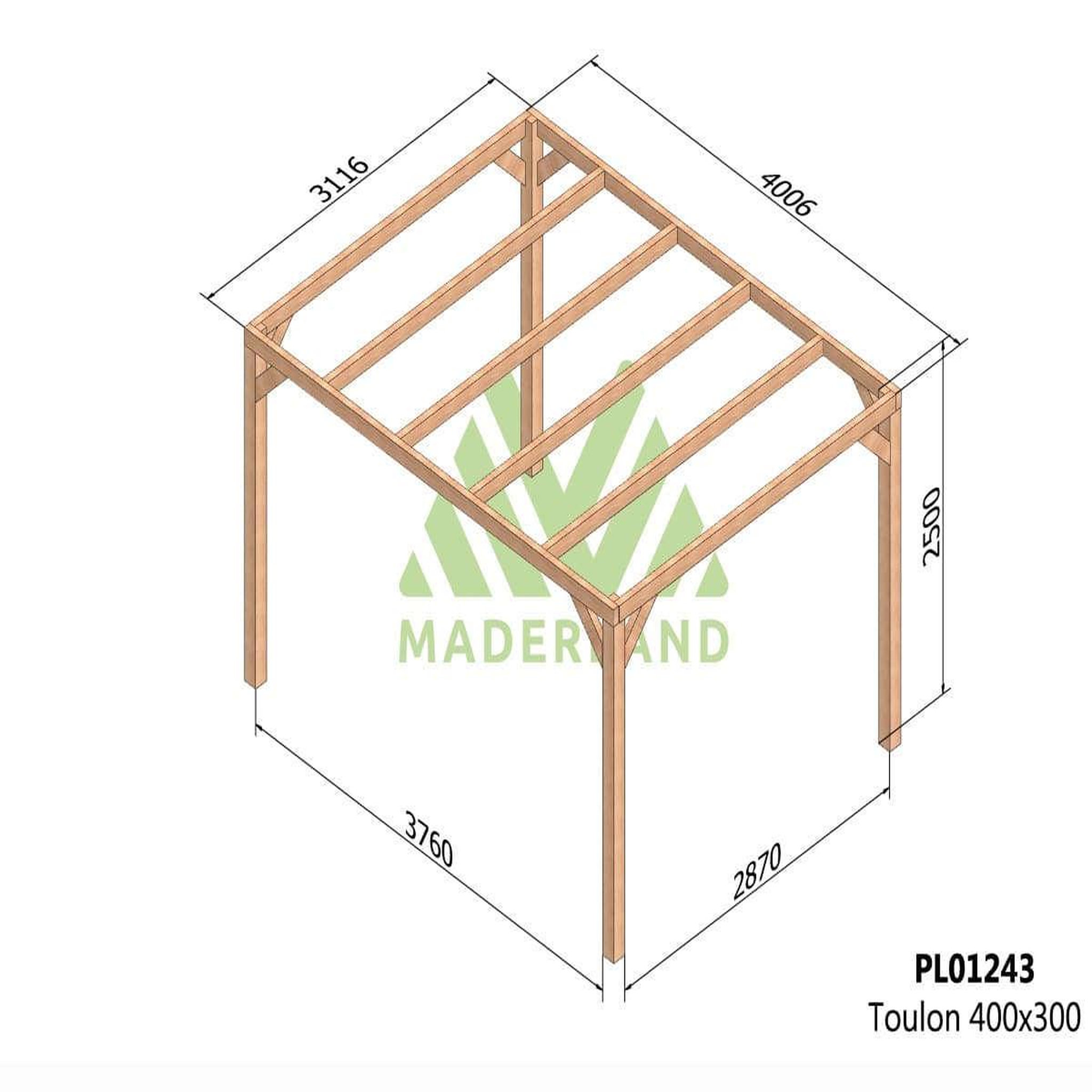 JARDIDECO Pergola en bois lamellé-collé toulon 400 x 300 cm - maderland