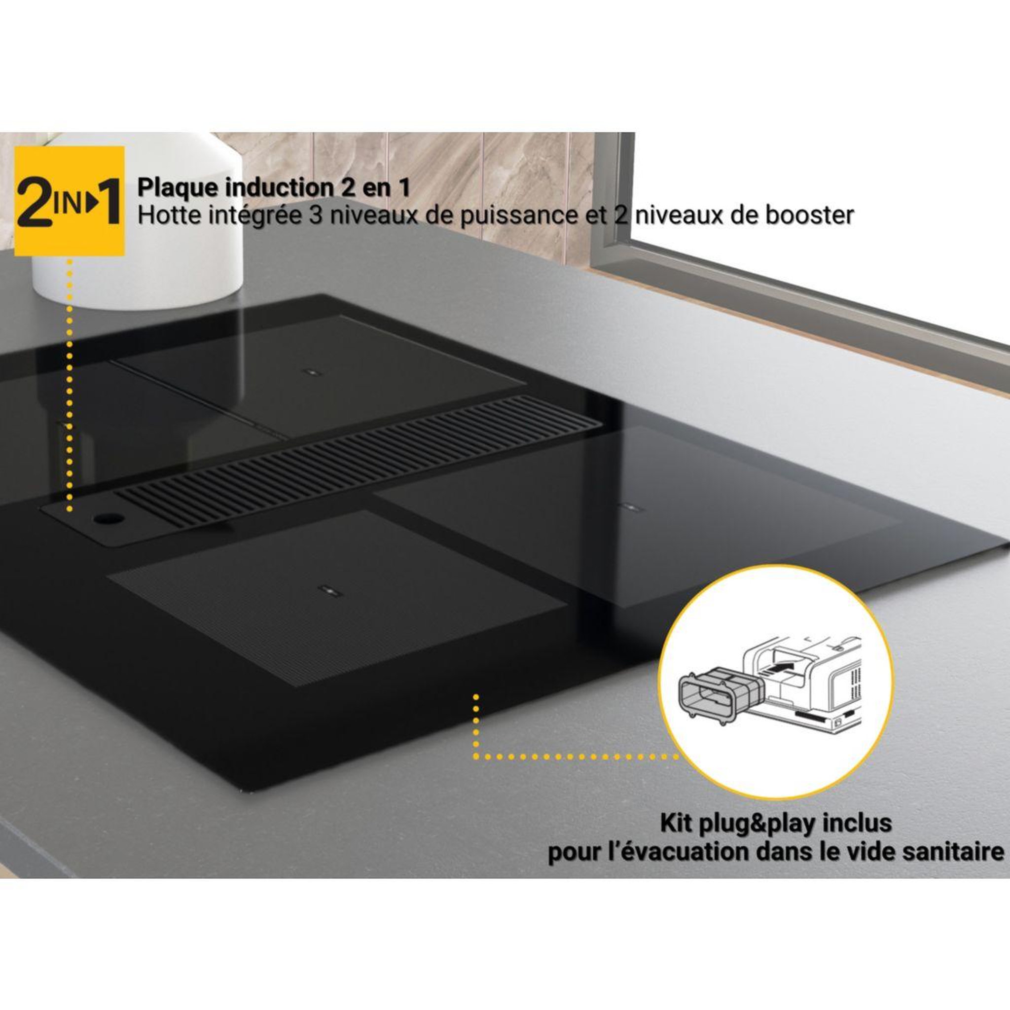 Voir la diapositive 2 : Whirlpool Plaque induction aspirante WVH1065UKIT FlexiCook