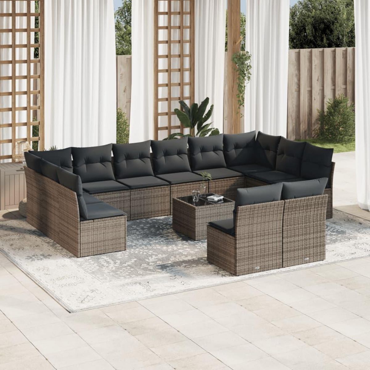 VIDAXL Salon de jardin avec coussins 13 pcs gris resine tressee