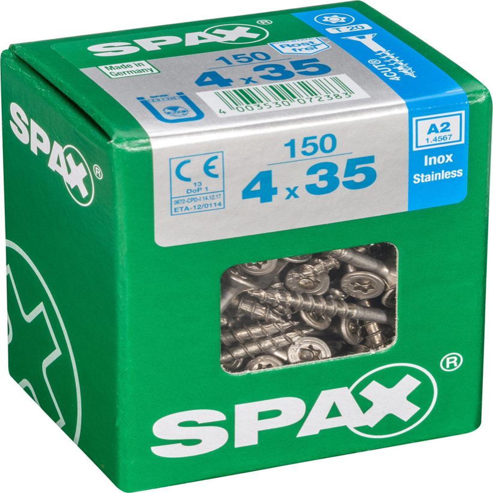 CENTRALE BRICO Lot de 150 vis inox tête fraisée torx SPAX, Diam.4 mm x L.35 mm