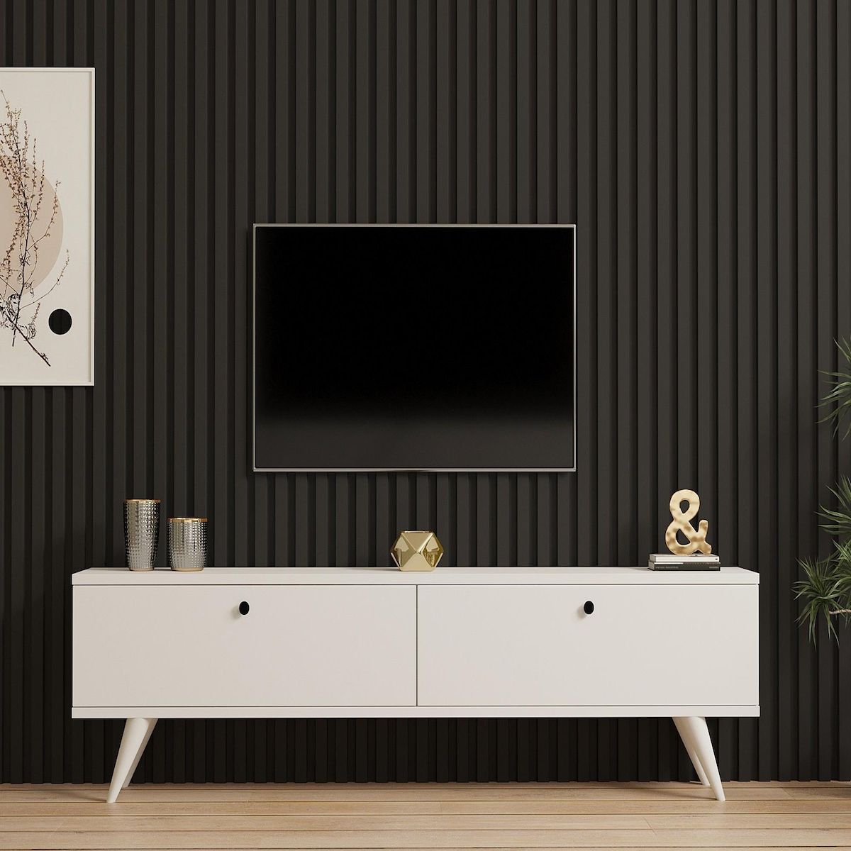 Habitat et Jardin Meuble TV en bois  Paris  - 160 x 25 x 40 cm - Blanc