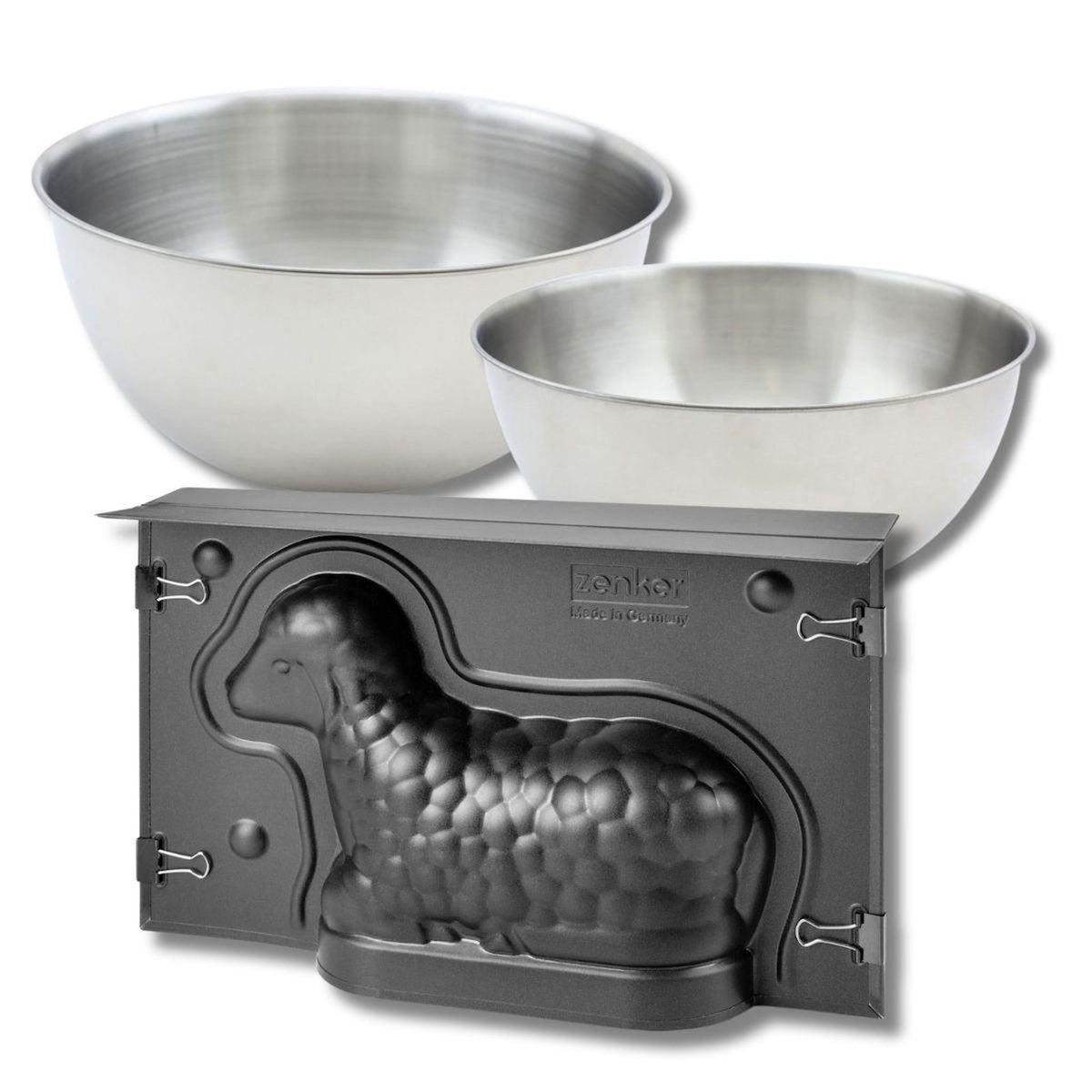 ZENKER Set pâtisserie avec moule agneau de Pâques 3D 700 ml, 2 bols à mixer et spatule Zenker