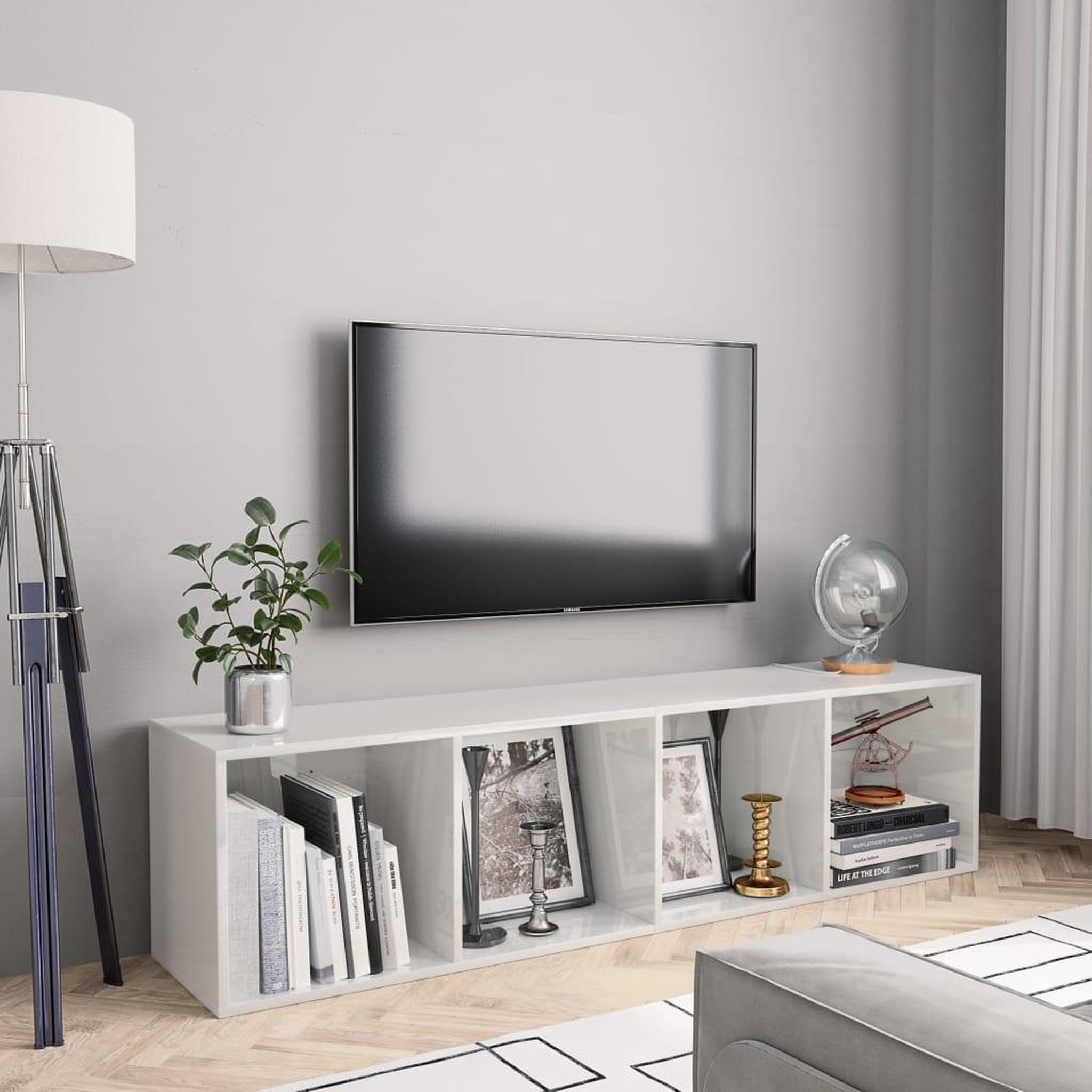 Voir la diapositive 1 : VIDAXL Bibliotheque/Meuble TV Blanc brillant 143x30x36 cm