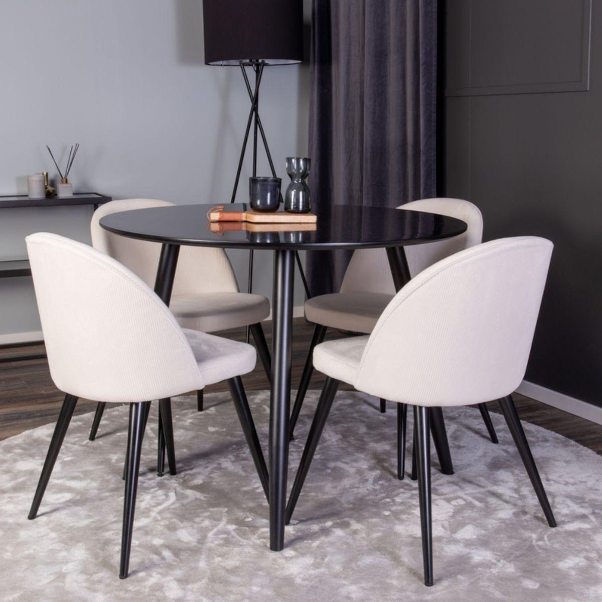 Paris Prix Ensemble Table à Manger & 4 Chaises  Plaza I & Velvet  100cm Noir & Crème