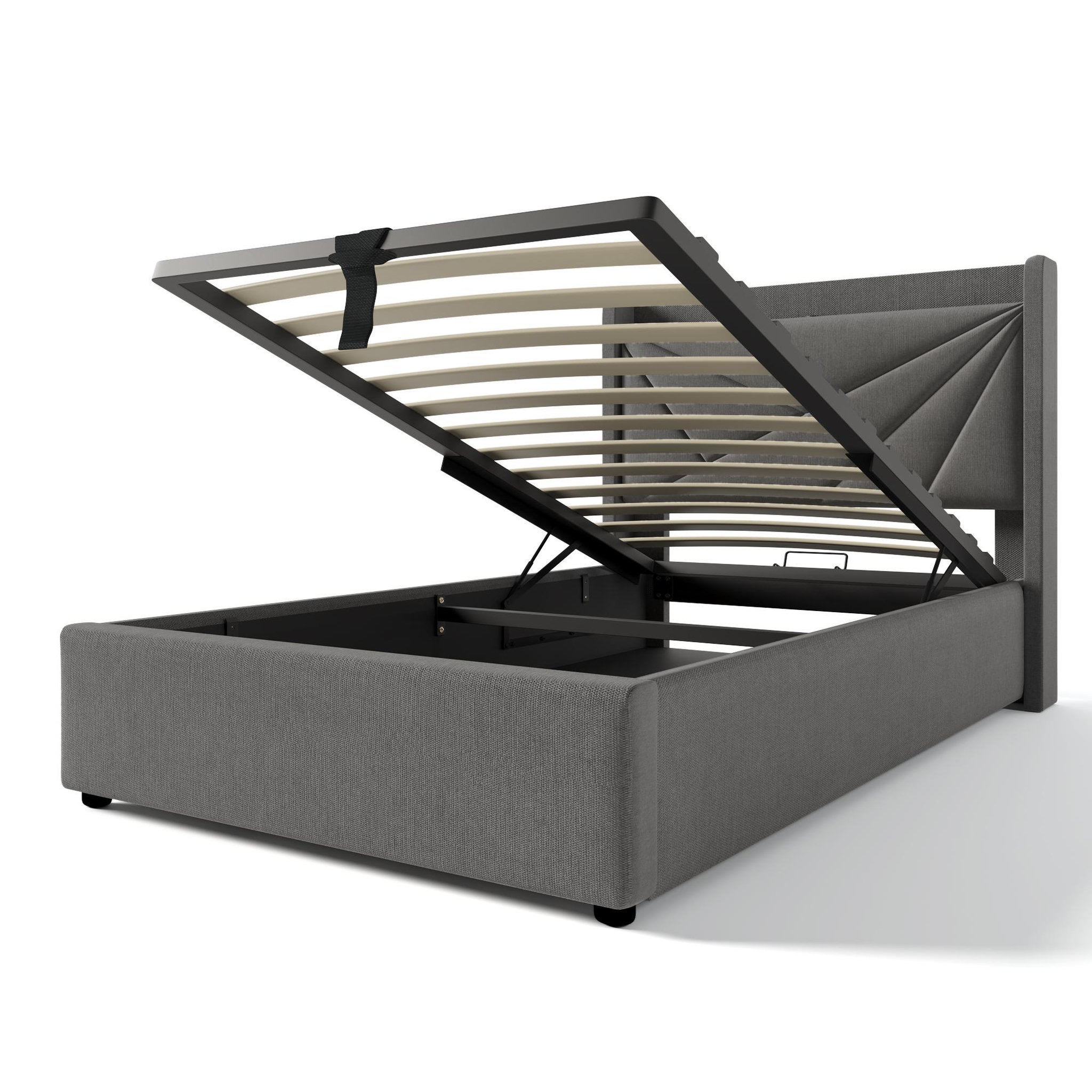 Voir la diapositive 6 : MERAX Lit coffre avec sommier et USB Lin