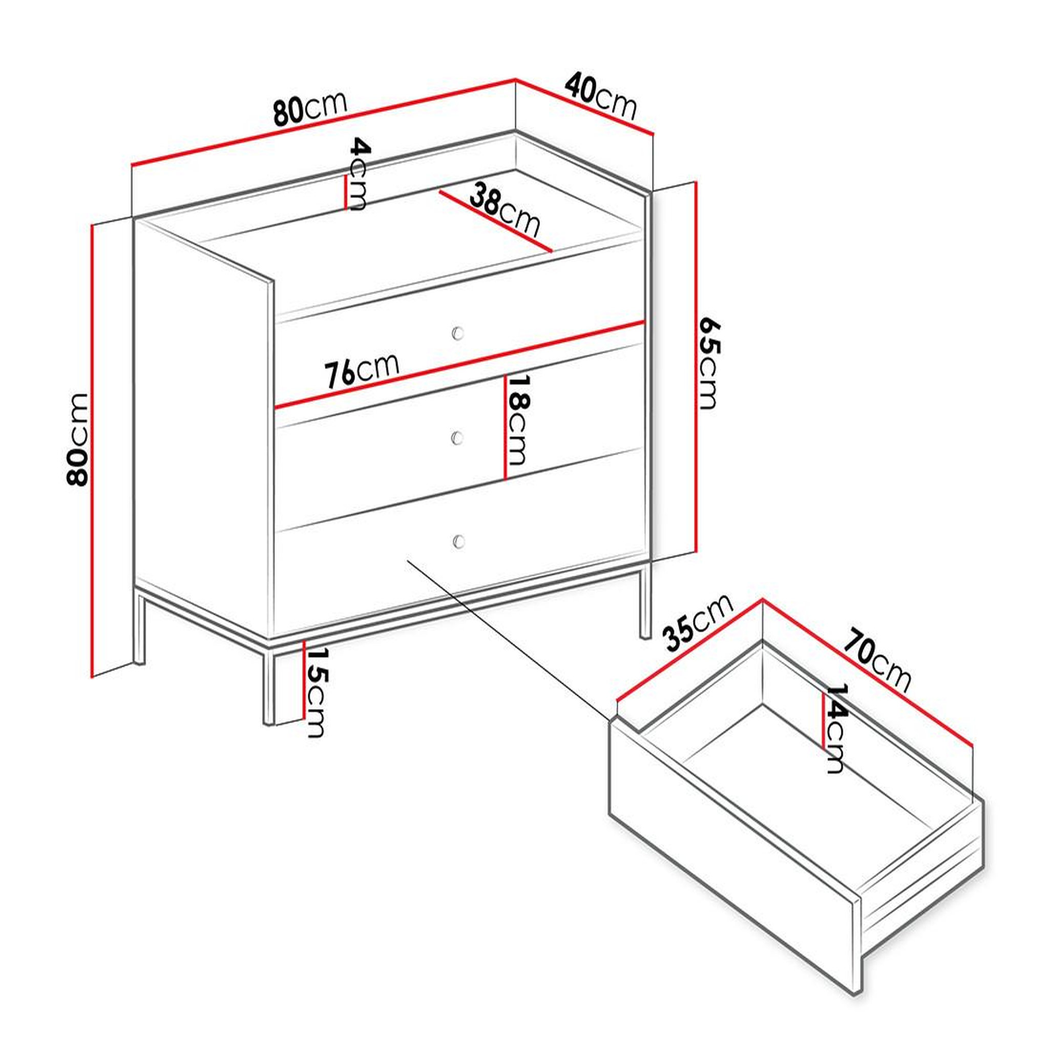Voir la diapositive 6 : BEST MOBILIER Filipo - commode - blanc - 80 cm