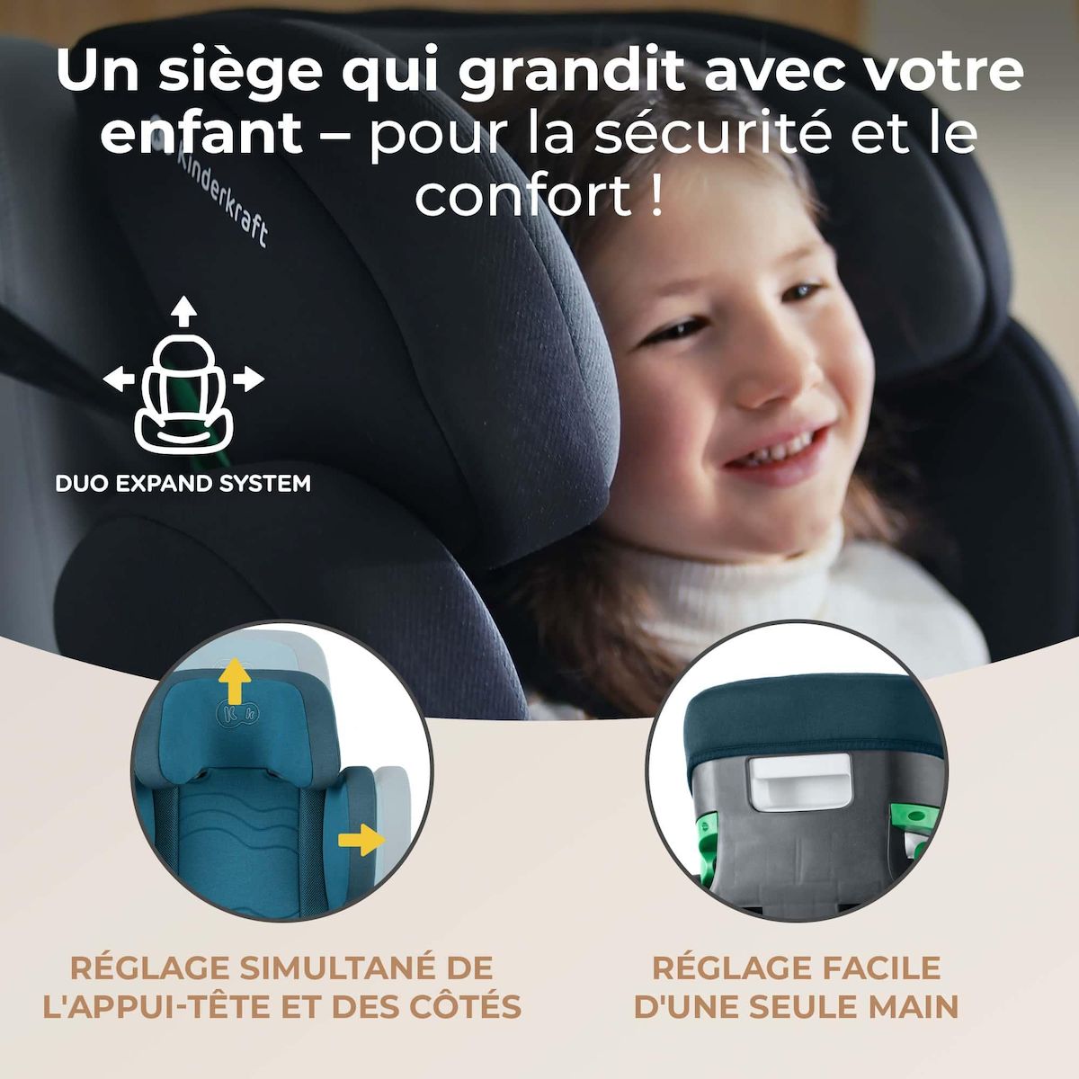 KINDERKRAFT Siège auto i-Size - installation facile avec protection latérale