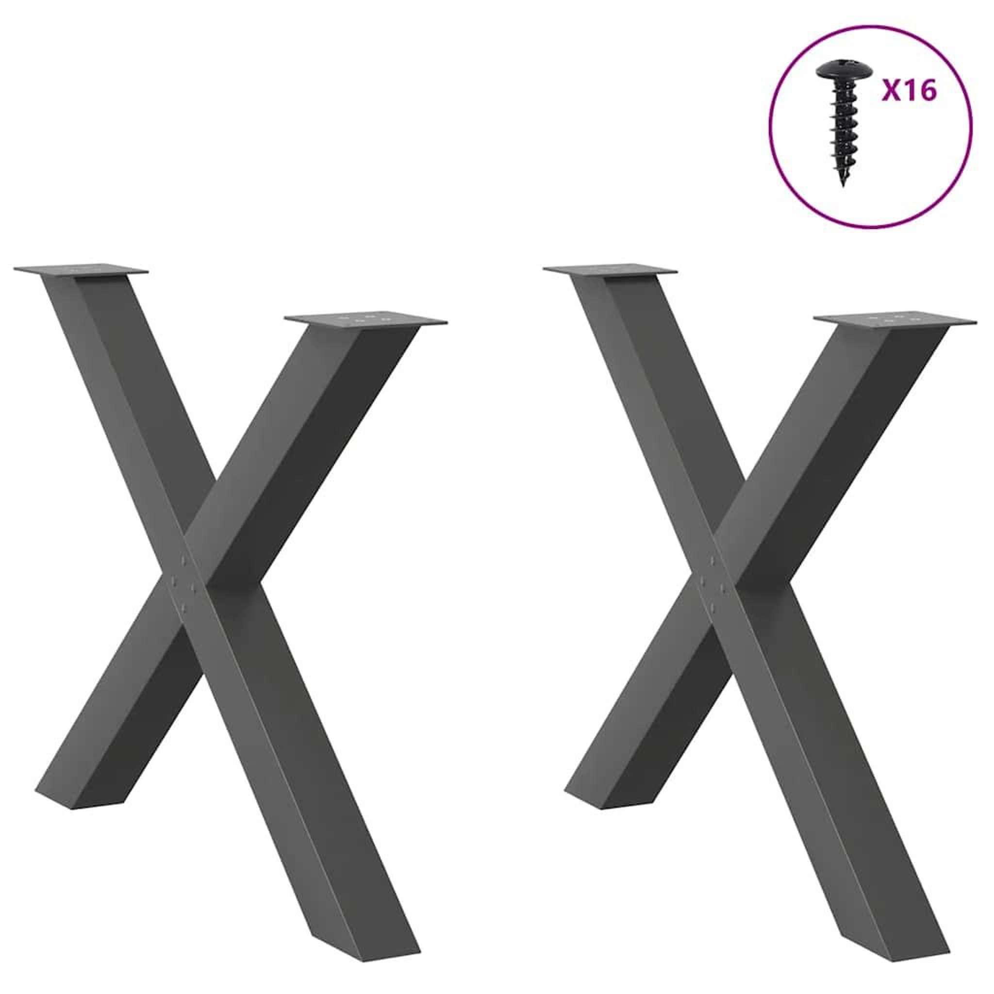 Voir la diapositive 3 : VIDAXL Pieds de table a manger forme de X 2 pcs 90x(72-73) cm acier