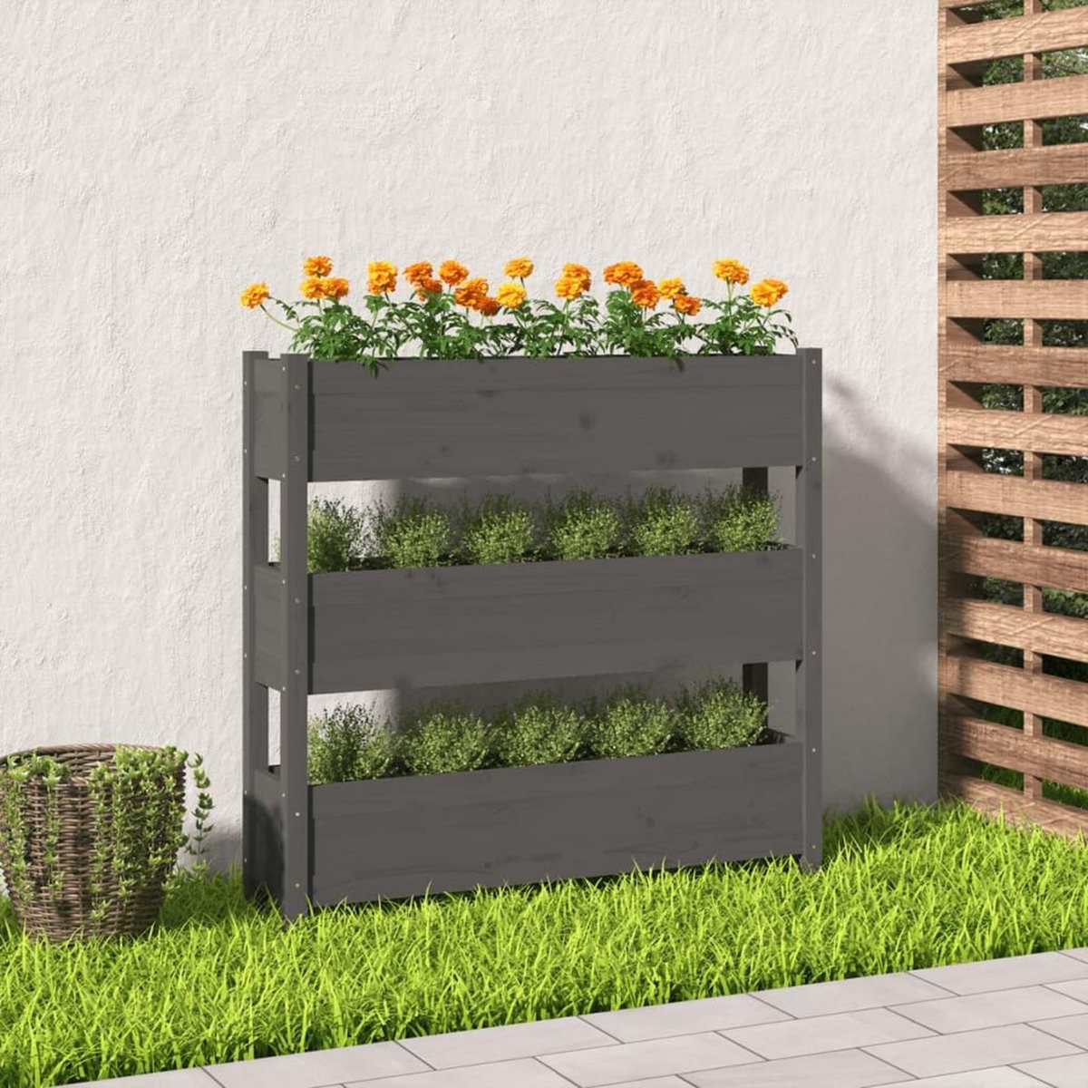 VIDAXL Jardiniere Gris 112x25x104,5 cm Bois massif de pin