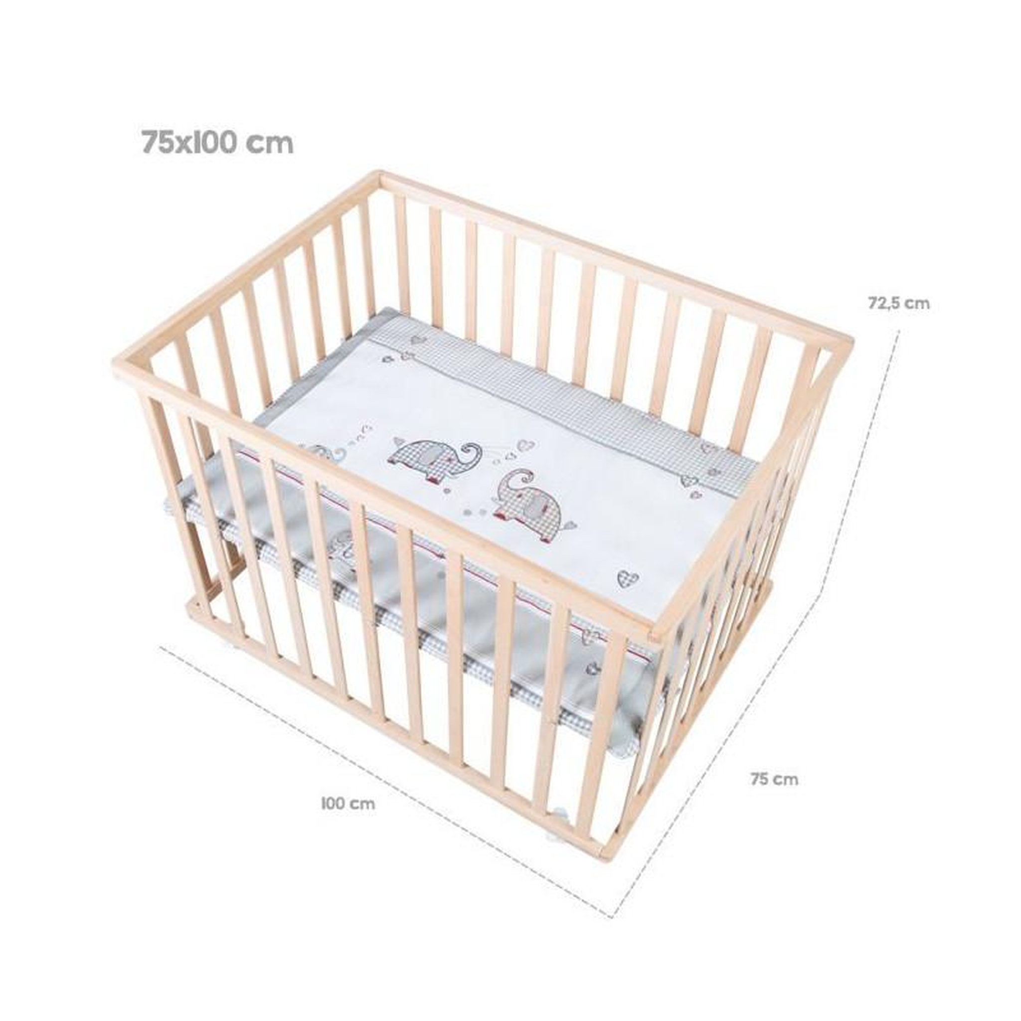 Voir la diapositive 5 : Roba Parc Bébé sur Roulettes - ROBA - Jumbotwins - Réglable en Hauteur - Tapis de Parc Inclus - Bois Massif Naturel - Motif Élép