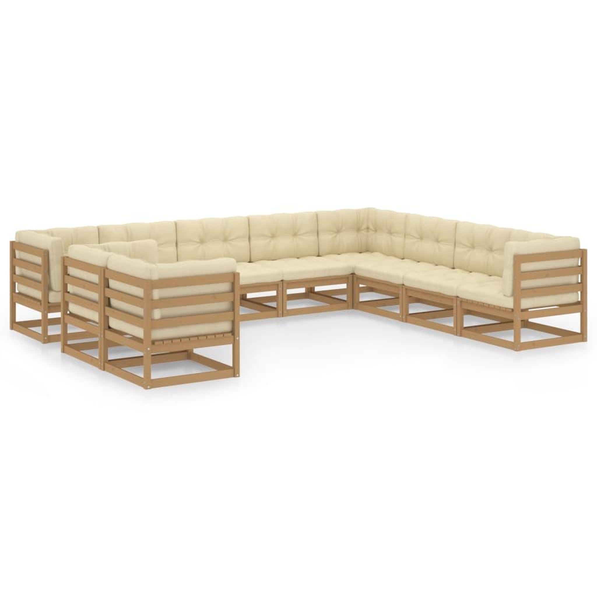Voir la diapositive 1 : VIDAXL Salon de jardin 10 pcs avec coussins Marron miel Bois de pin