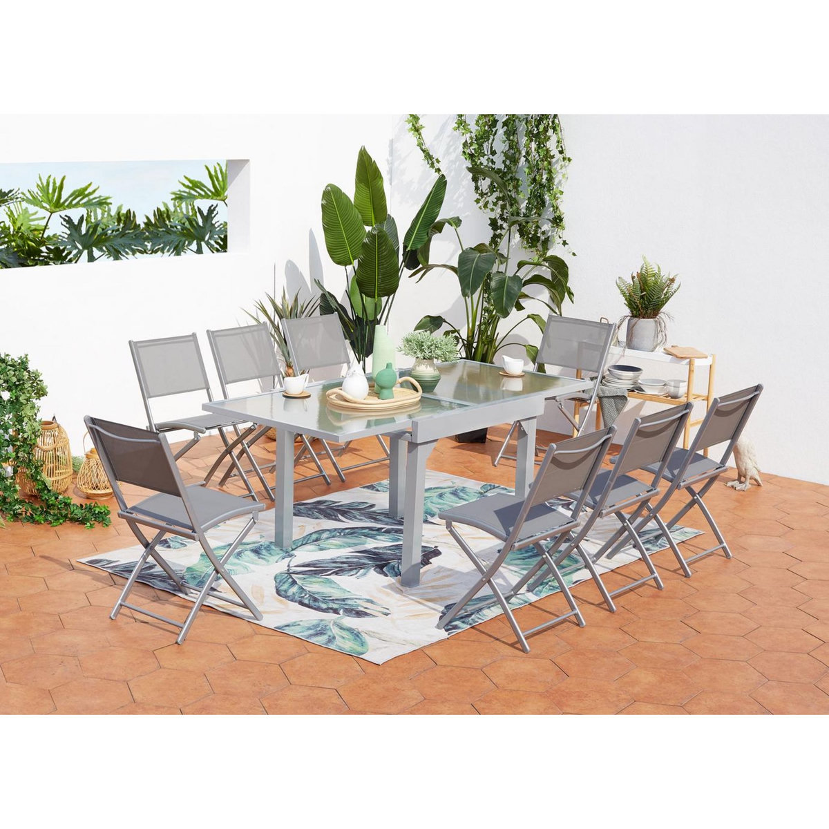 CONCEPT USINE Table de jardin extensible 8 places et 8 chaises MOLVINA
