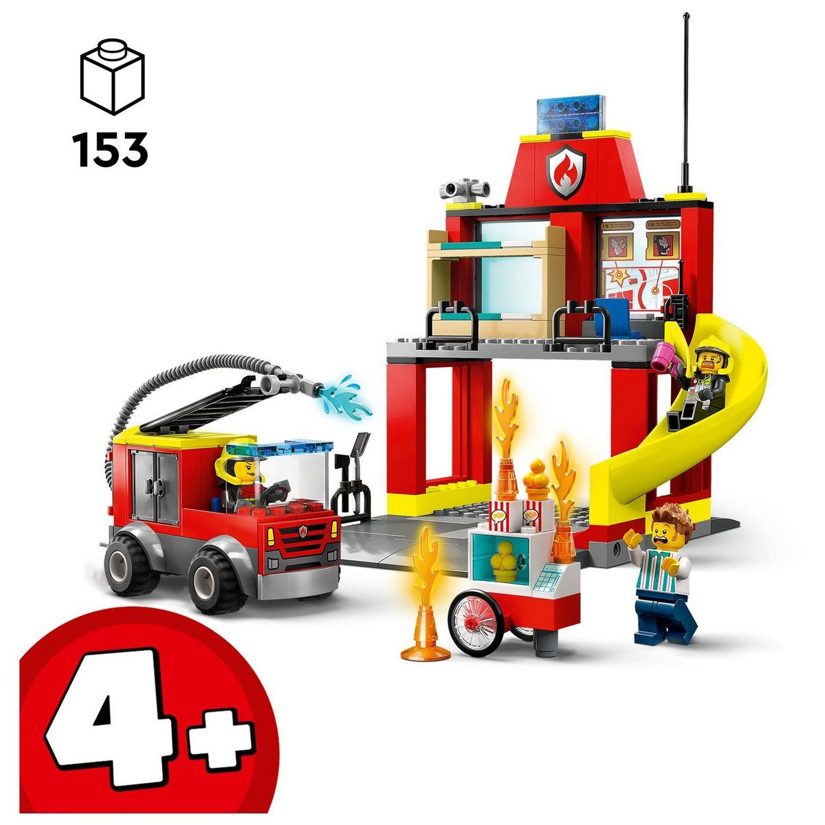 LEGO City 60375 La caserne et le camion de pompier, Jouet avec Véhicule d&rsquo;Urgence, Jouet Éducatif