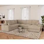 BEST MOBILIER Lorie - canapé panoramique d'angle gauche 7 places convertible en velours côtelé grosse côte avec coffre. Coloris disponibles : Beige, Marron