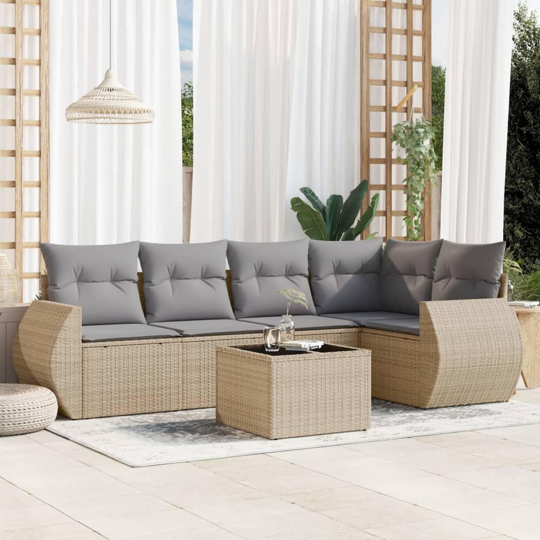 VIDAXL Salon de jardin avec coussins 6 pcs beige resine tressee
