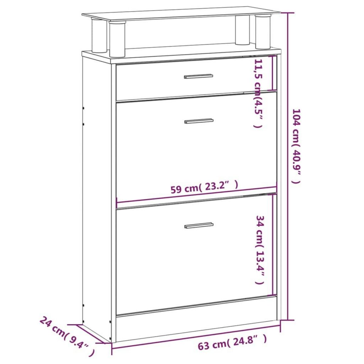 VIDAXL Armoire a chaussures Chene fume 63x24x104 cm Bois d'ingenierie