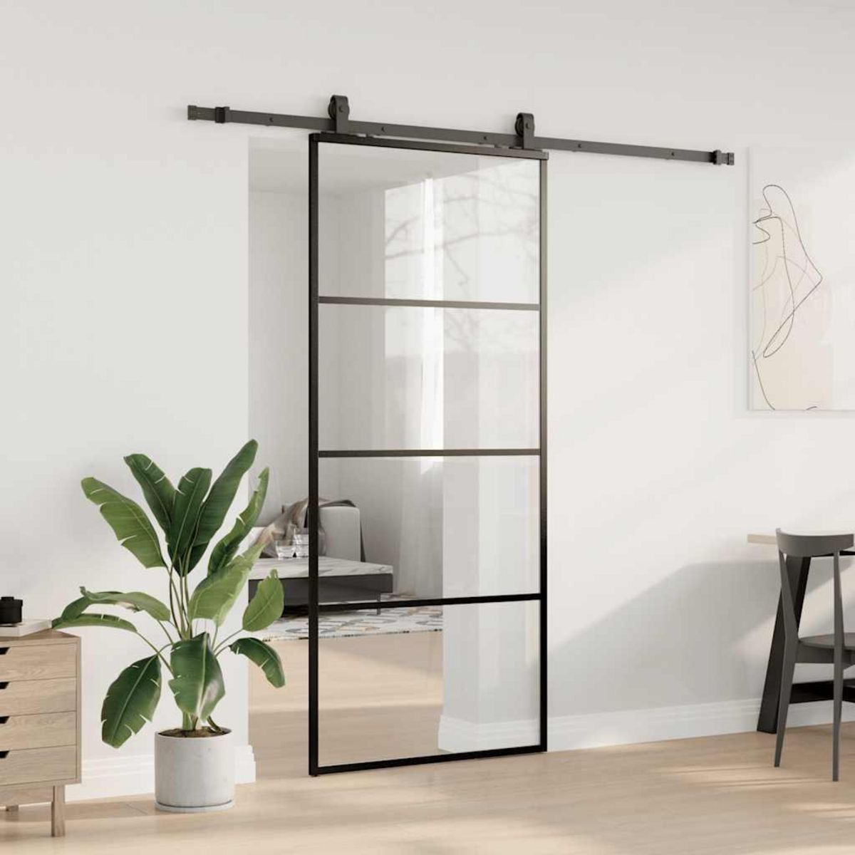 VIDAXL Porte coulissante kit de quincaillerie noir 90x205 cm verre ESG