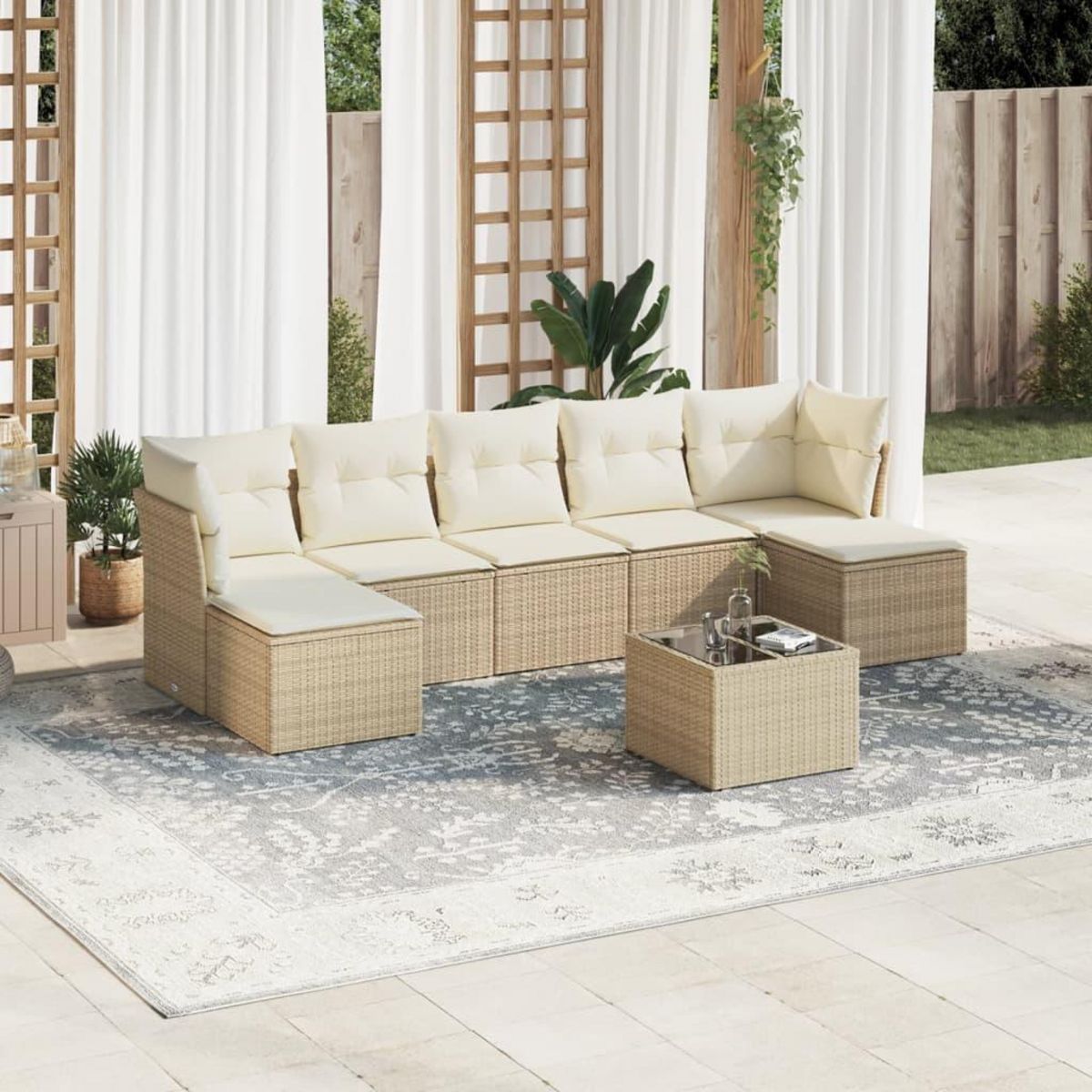 VIDAXL Salon de jardin avec coussins 8 pcs beige resine tressee
