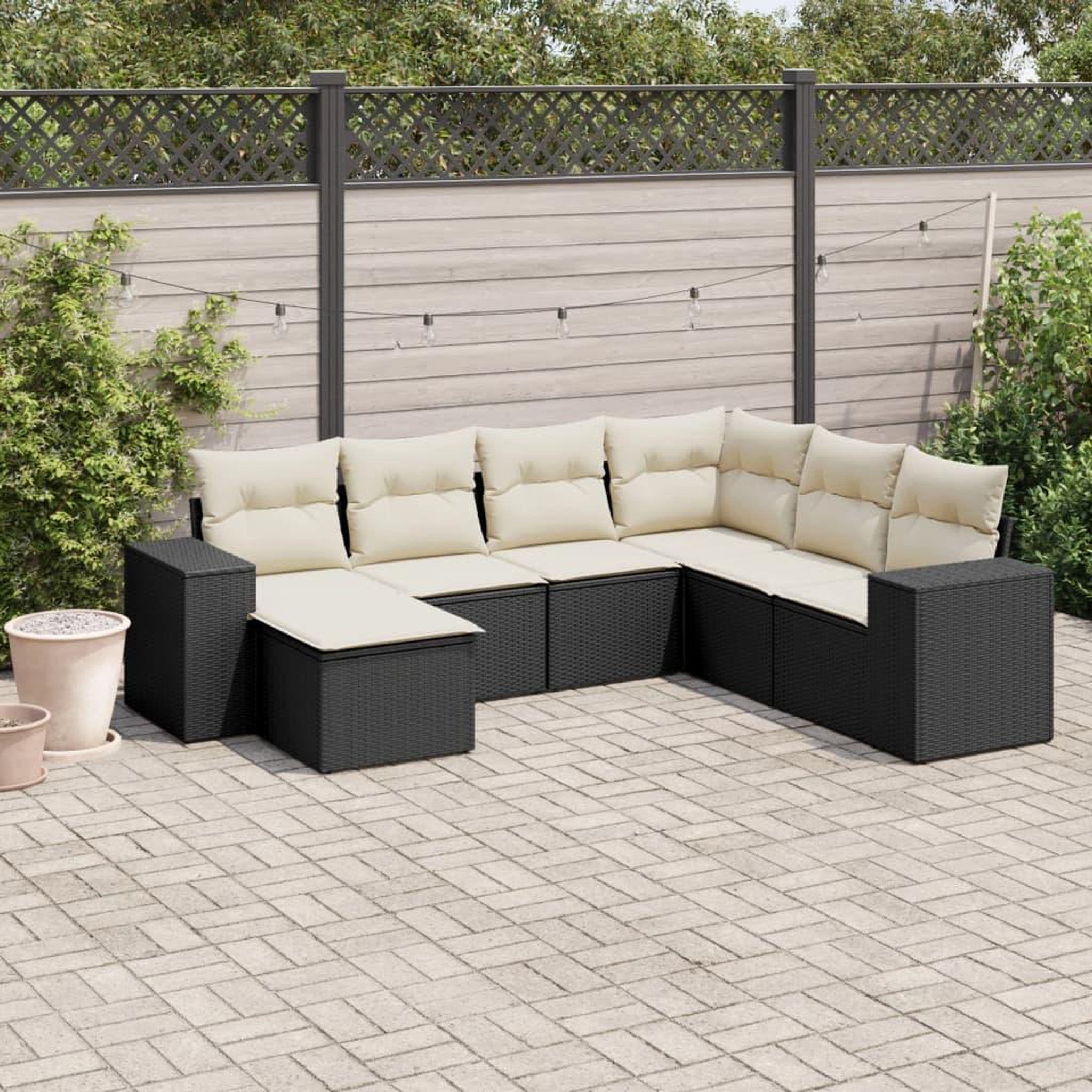 VIDAXL Salon de jardin 7 pcs avec coussins noir resine tressee