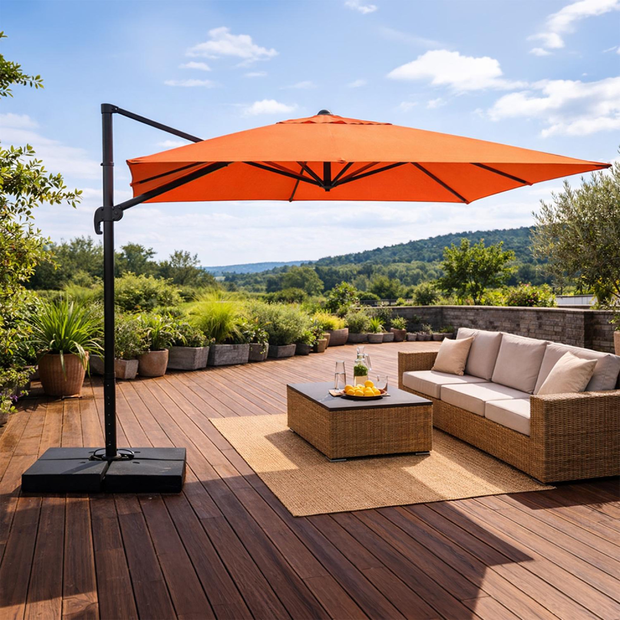 Voir la diapositive 2 : CONCEPT USINE Parasol rectangulaire 3x4 déporté rotatif terracotta en aluminium cezir