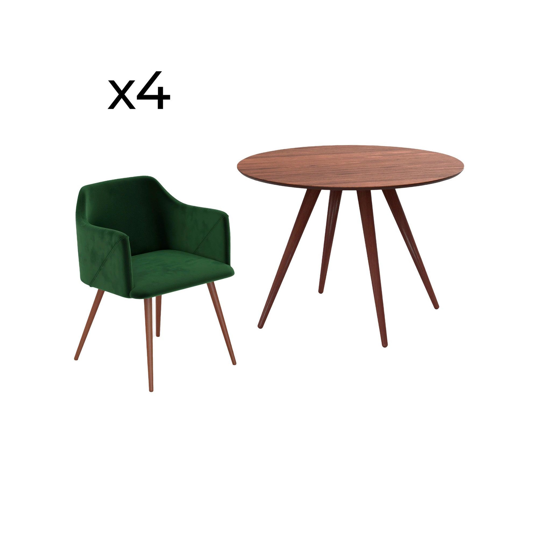 MAISON PAVANE Table et chaises 4 personnes en velours vert et bois-Liwa