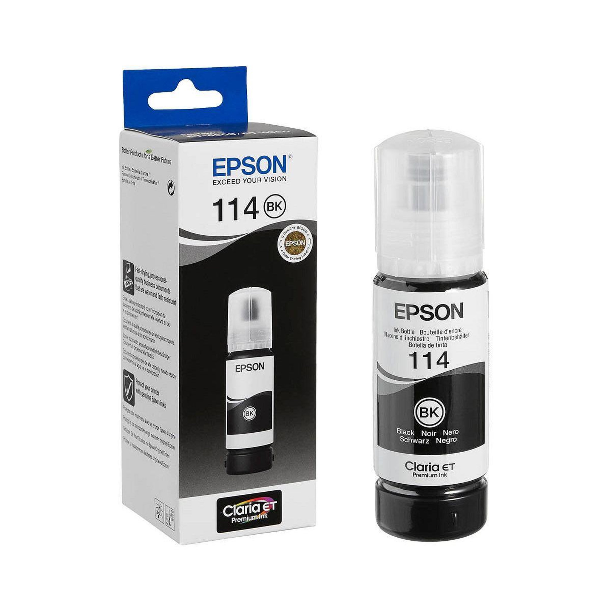 Voir la diapositive 2 : Epson Cartouche d'encre bouteille d'encre ecotank 114 noire pigmentée - c13t07b140