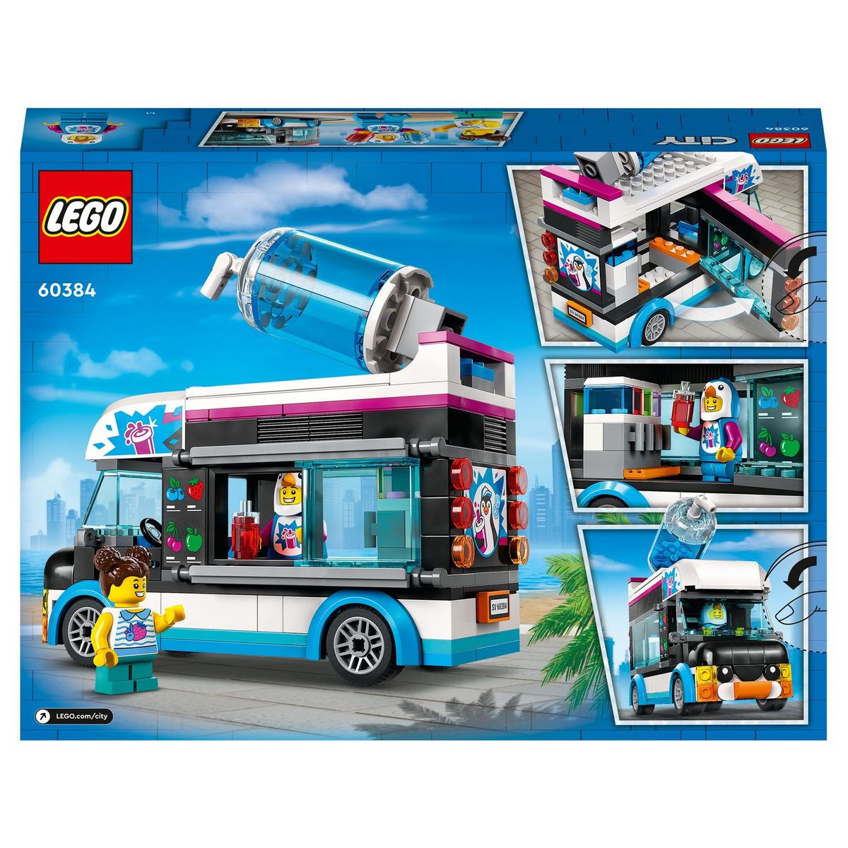 LEGO City 60384 Le camion à granités du pingouin, Jouet Camion pour Enfants de 5 Ans, Jeu de Véhicule d'Été avec Figurines