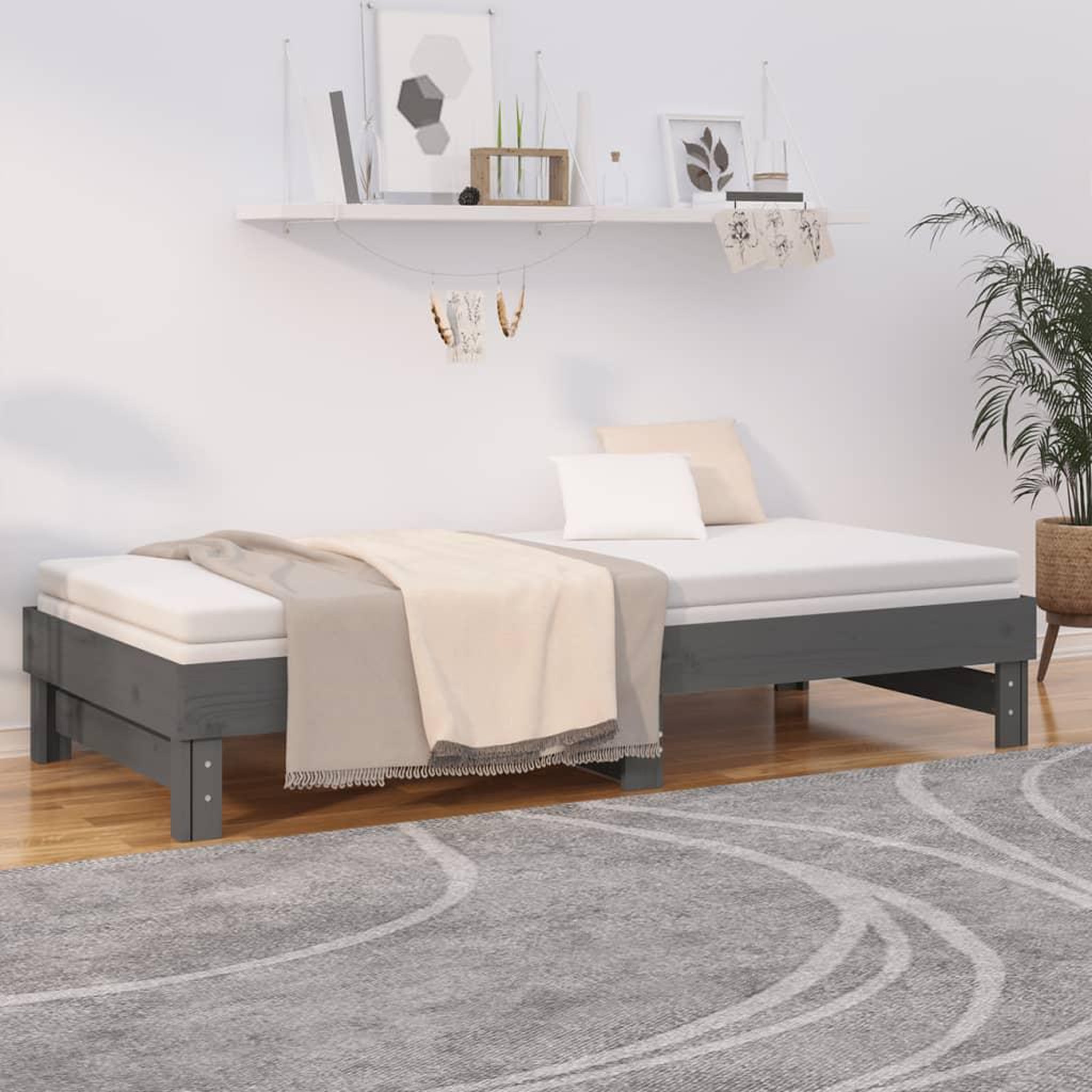 Voir la diapositive 4 : VIDAXL Lit coulissant sans matelas gris 2x(90x200) cm