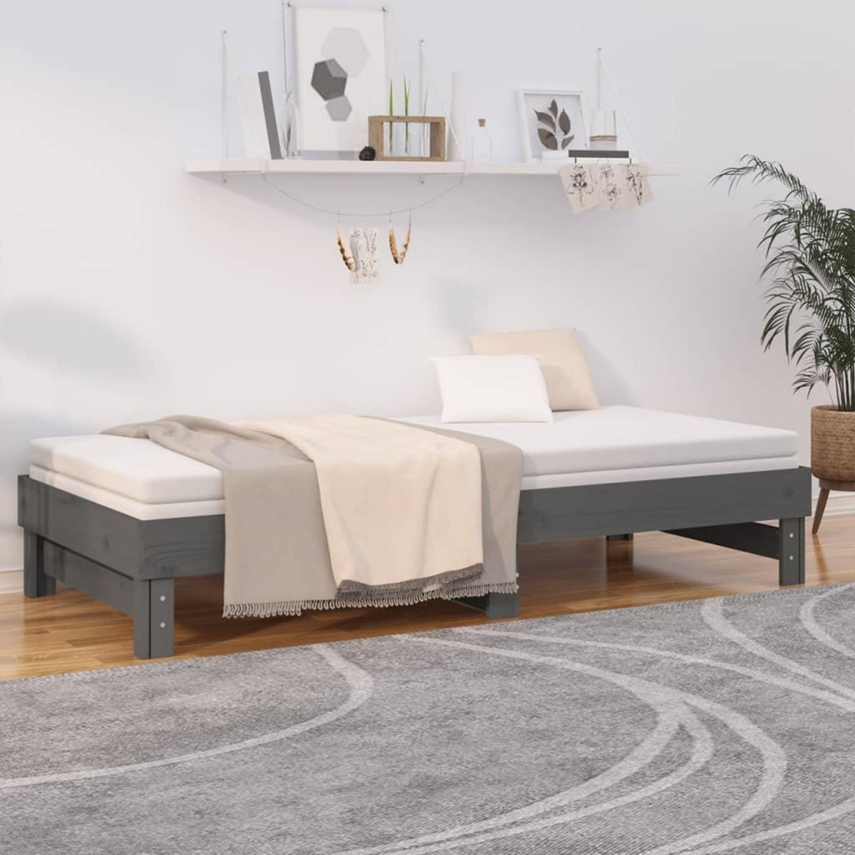 VIDAXL Lit coulissant sans matelas gris 2x(90x200) cm