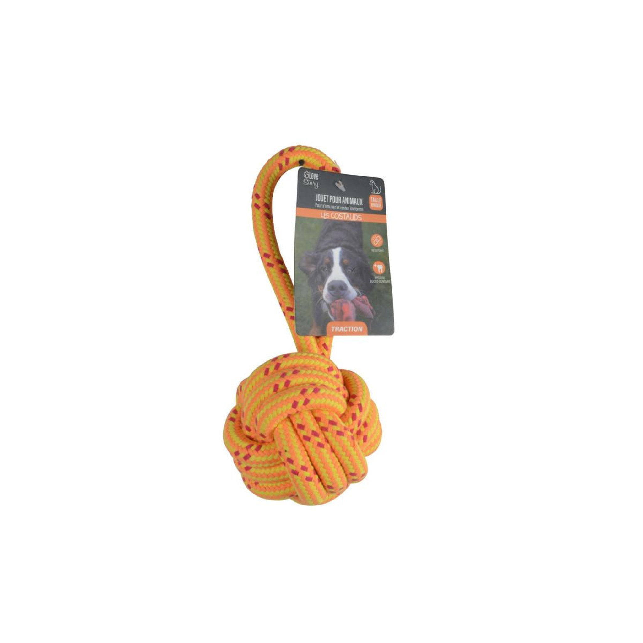 Voir la diapositive 2 : LOVE STORY Jouet pour chien  corde balle 1 poignée  27cm orange