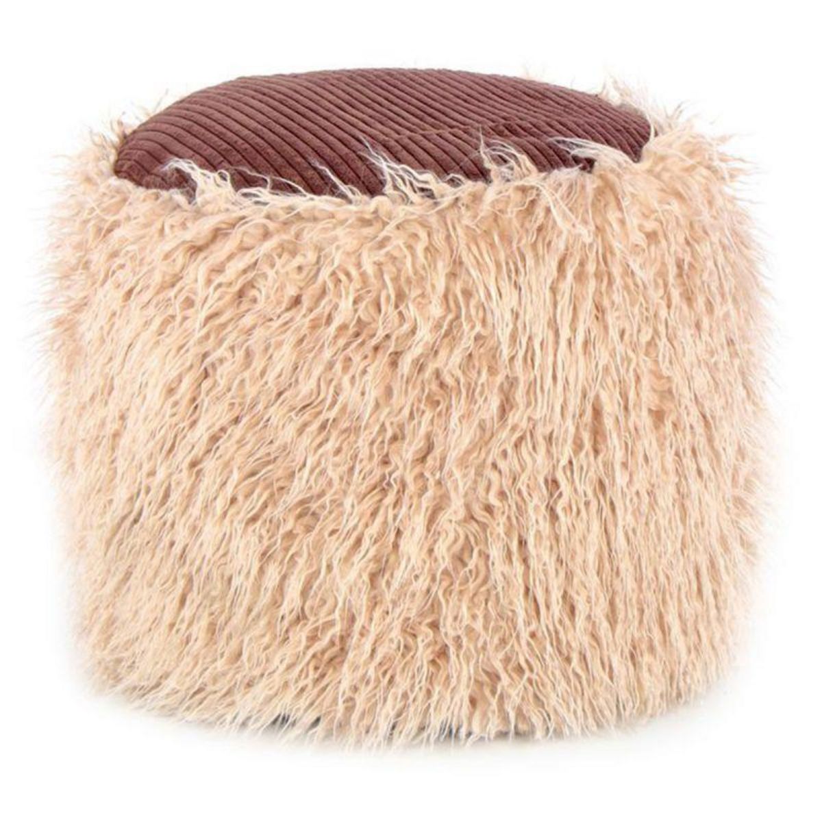 Paris Prix Pouf Rond Imitation Fourrure  Bobtail  45cm Beige