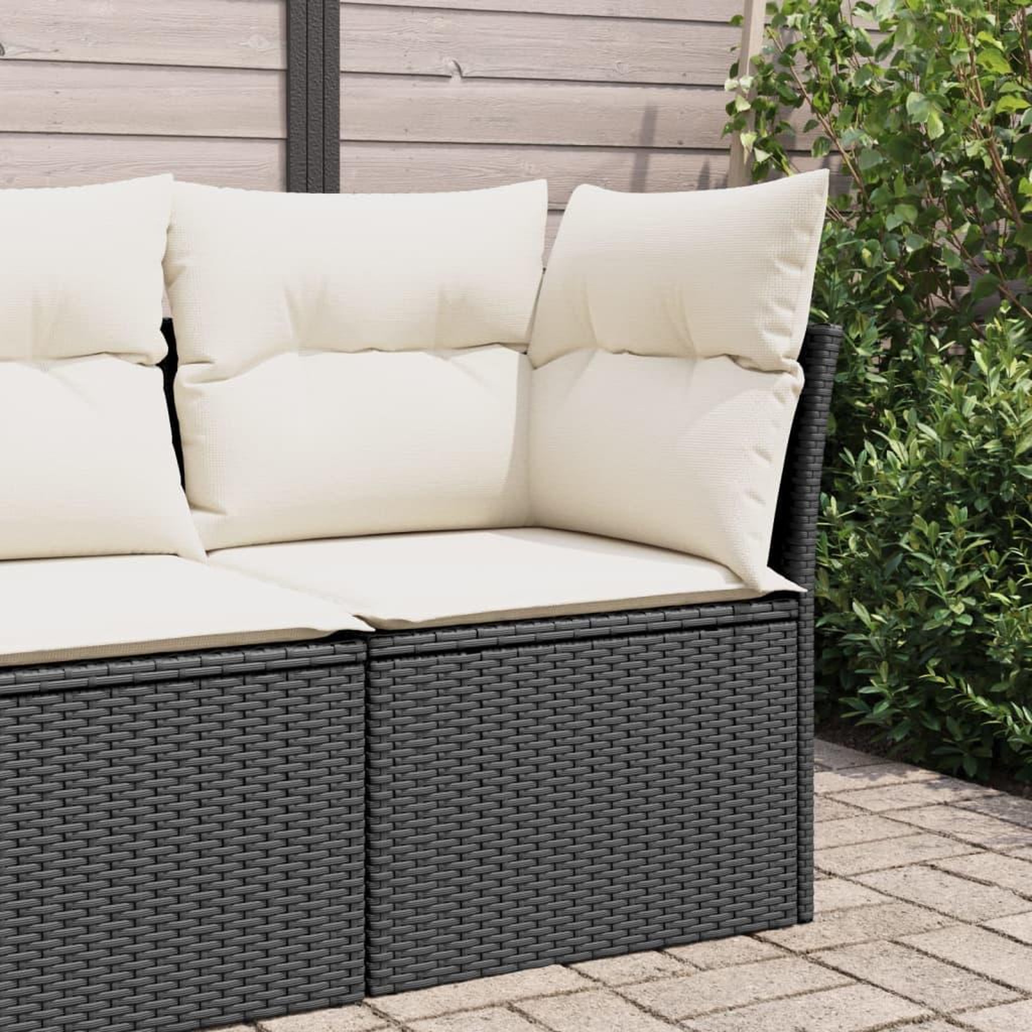 VIDAXL Canape d'angle de jardin avec coussins noir resine tressee