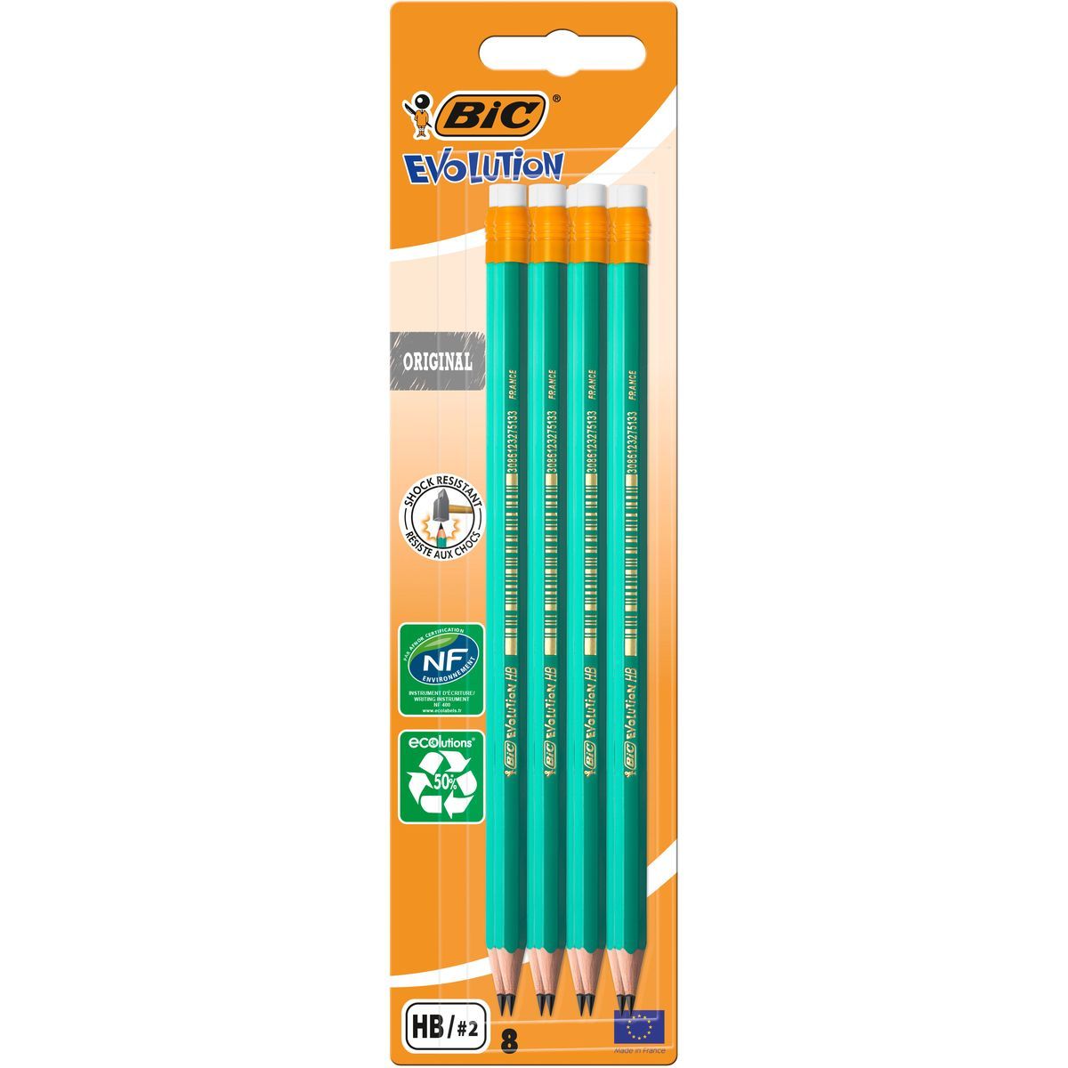 BIC Lot de 8 crayons graphite HB EVOLUTION Original avec embout gomme