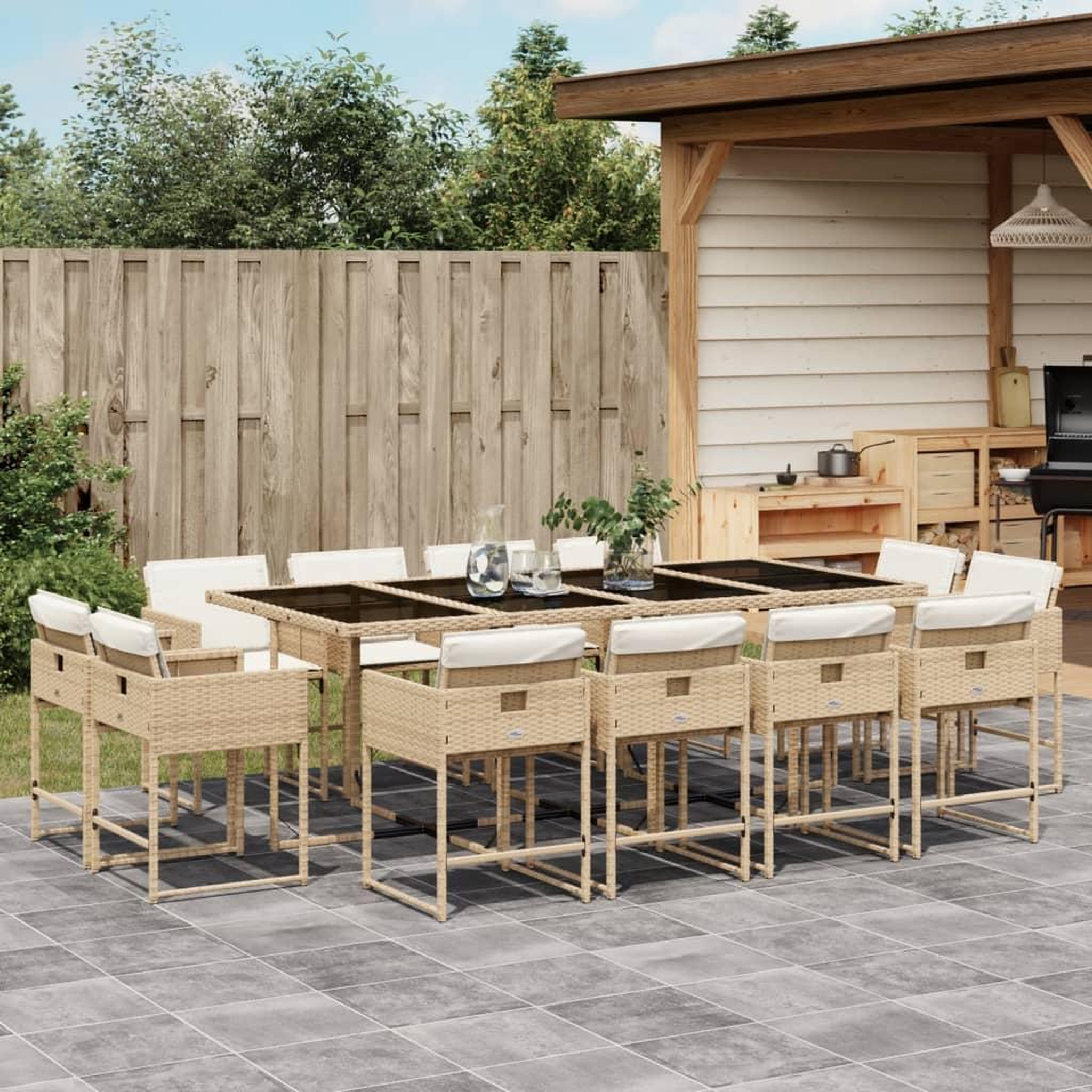 VIDAXL Ensemble a manger de jardin et coussins 13 pcs beige