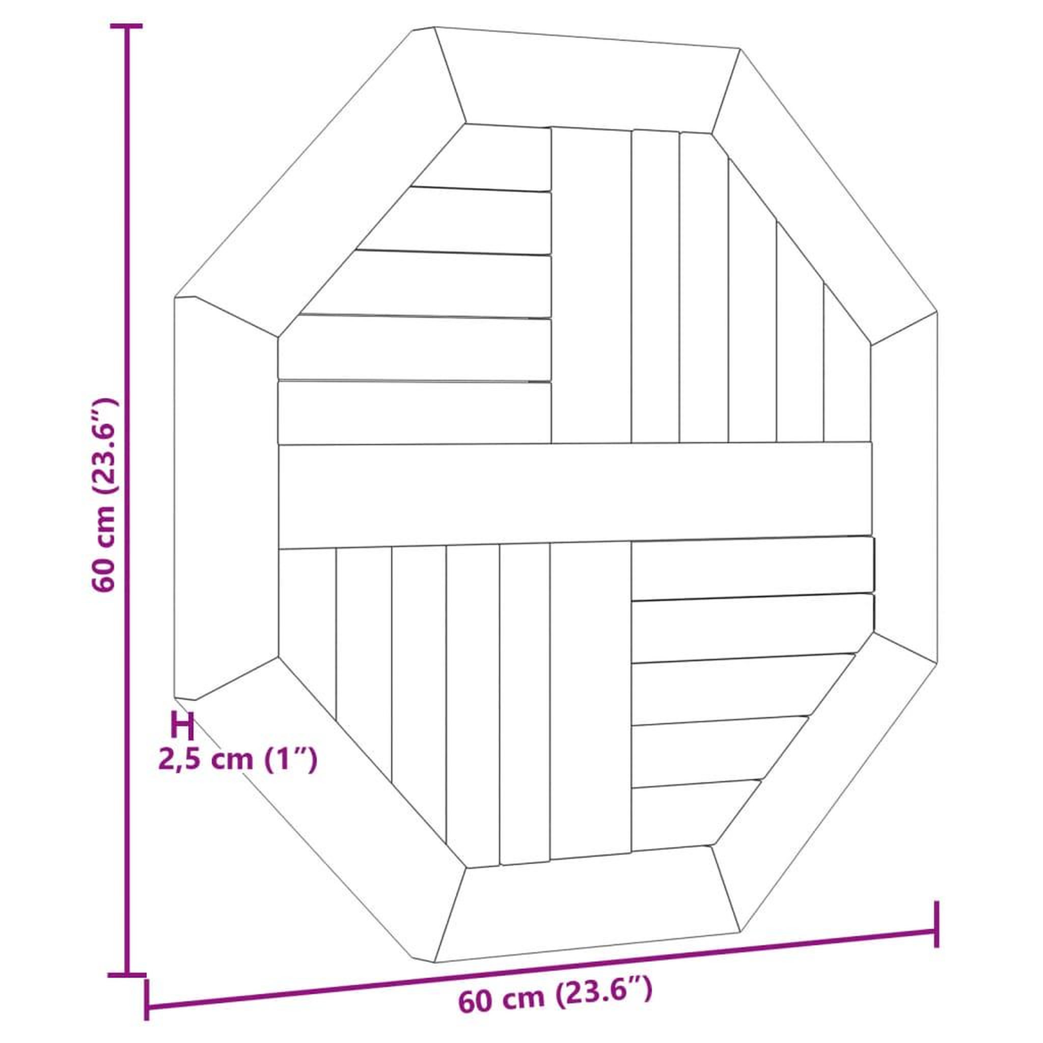 Voir la diapositive 6 : VIDAXL Dessus de table 60x60x2,5 cm octogonal bois de teck massif