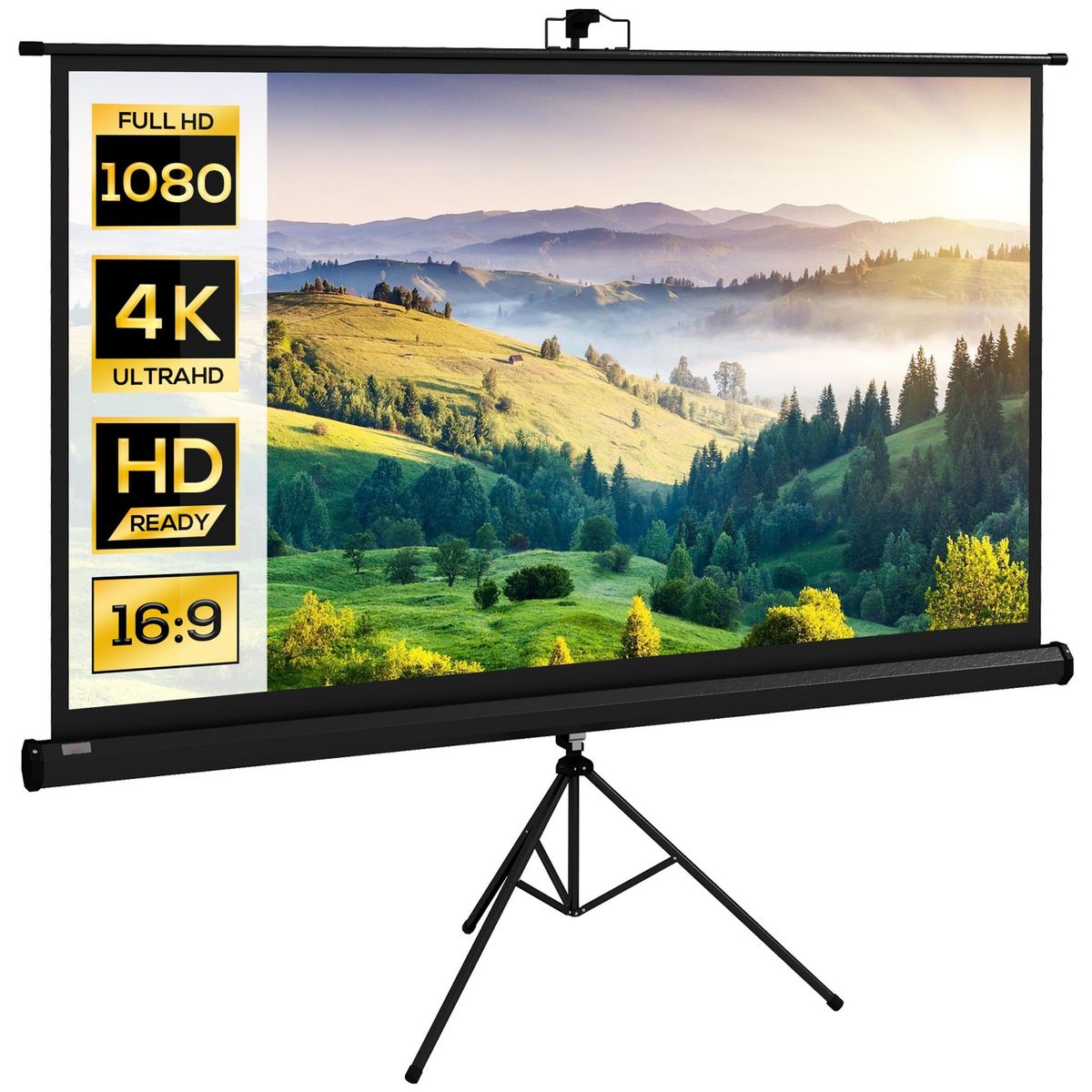 HOMCOM Écran de projection avec support trépied réglable en hauteur home-cinéma vidéo projecteur format 16:9 4K HD 84 pouces noir