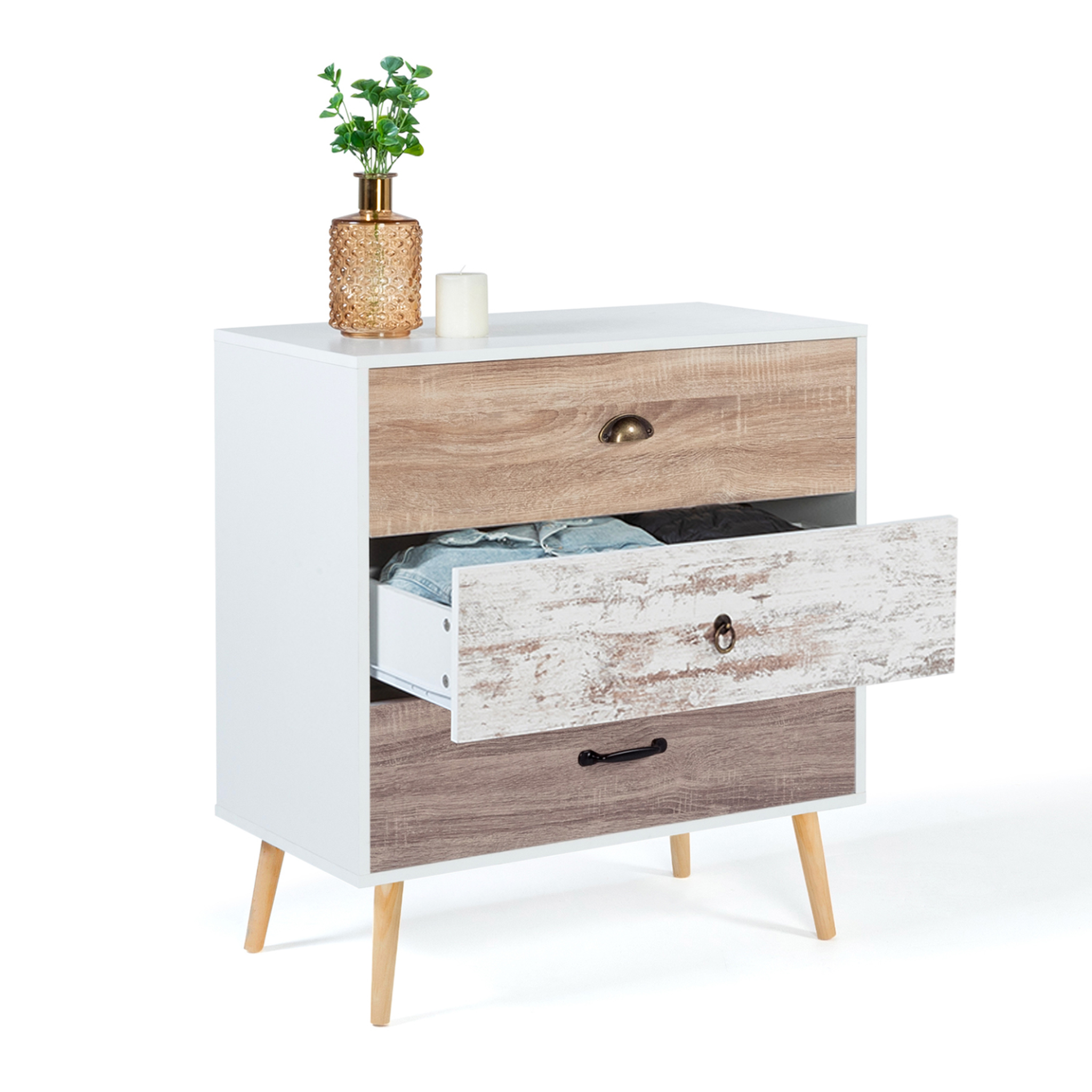 Voir la diapositive 5 : ID MARKET Commode 3 tiroirs bahia 75 cm scandinave
