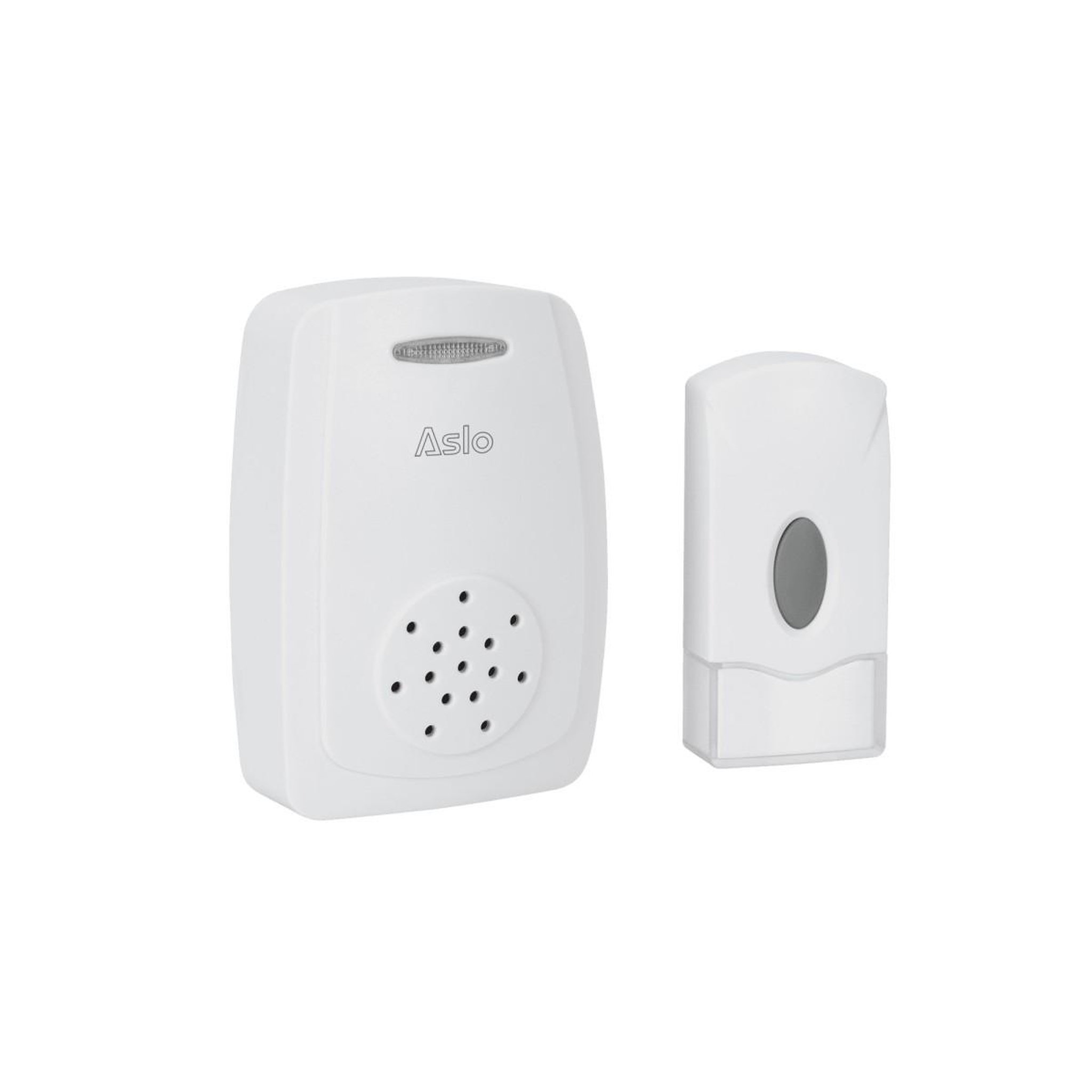 ASLO Sonnette sans fil portable 100m 80db blanche – carillon 36 mélodies ip44 avec bouton-poussoir intérieur extérieur aslo