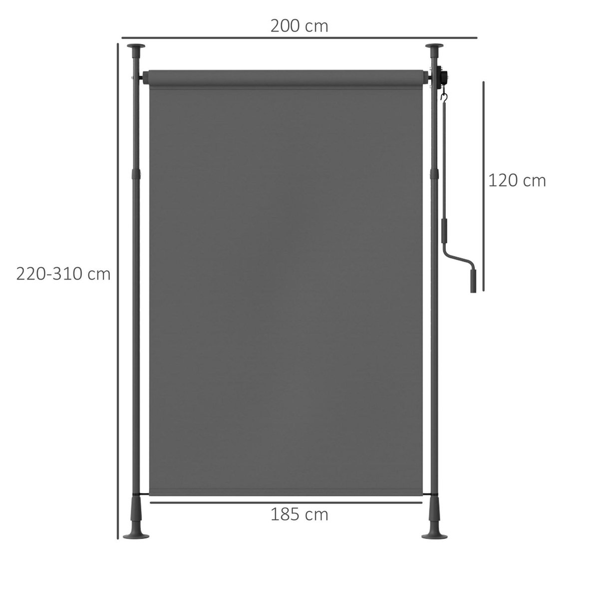 OUTSUNNY Store extérieur sur pied store manuel rétractable enroulable réglable H.2,2-3,1m sans perçage métal polyester gris