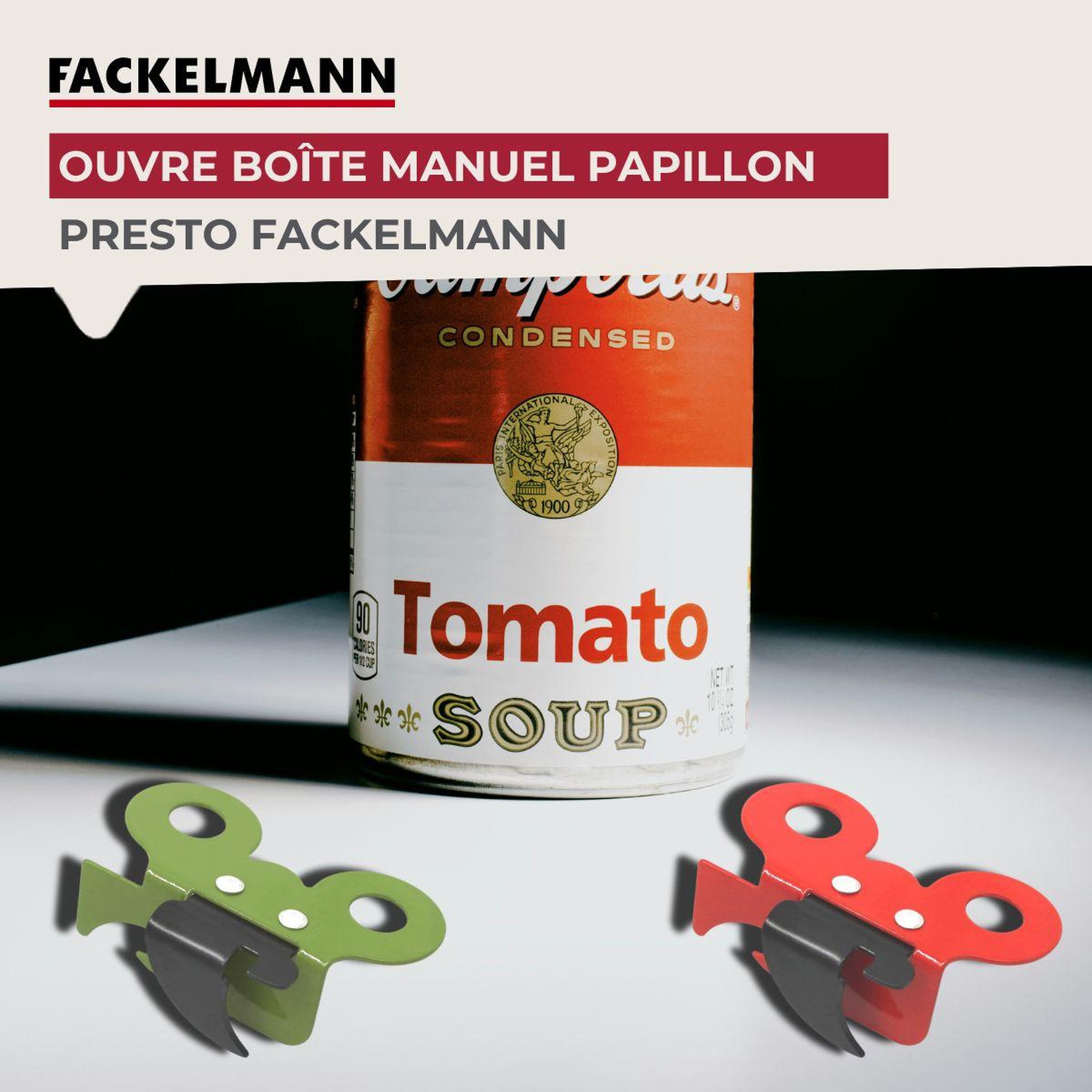 Voir la diapositive 2 : Fackelmann Ensemble de 2 ouvre-boîtes manuel papillon fackelmann